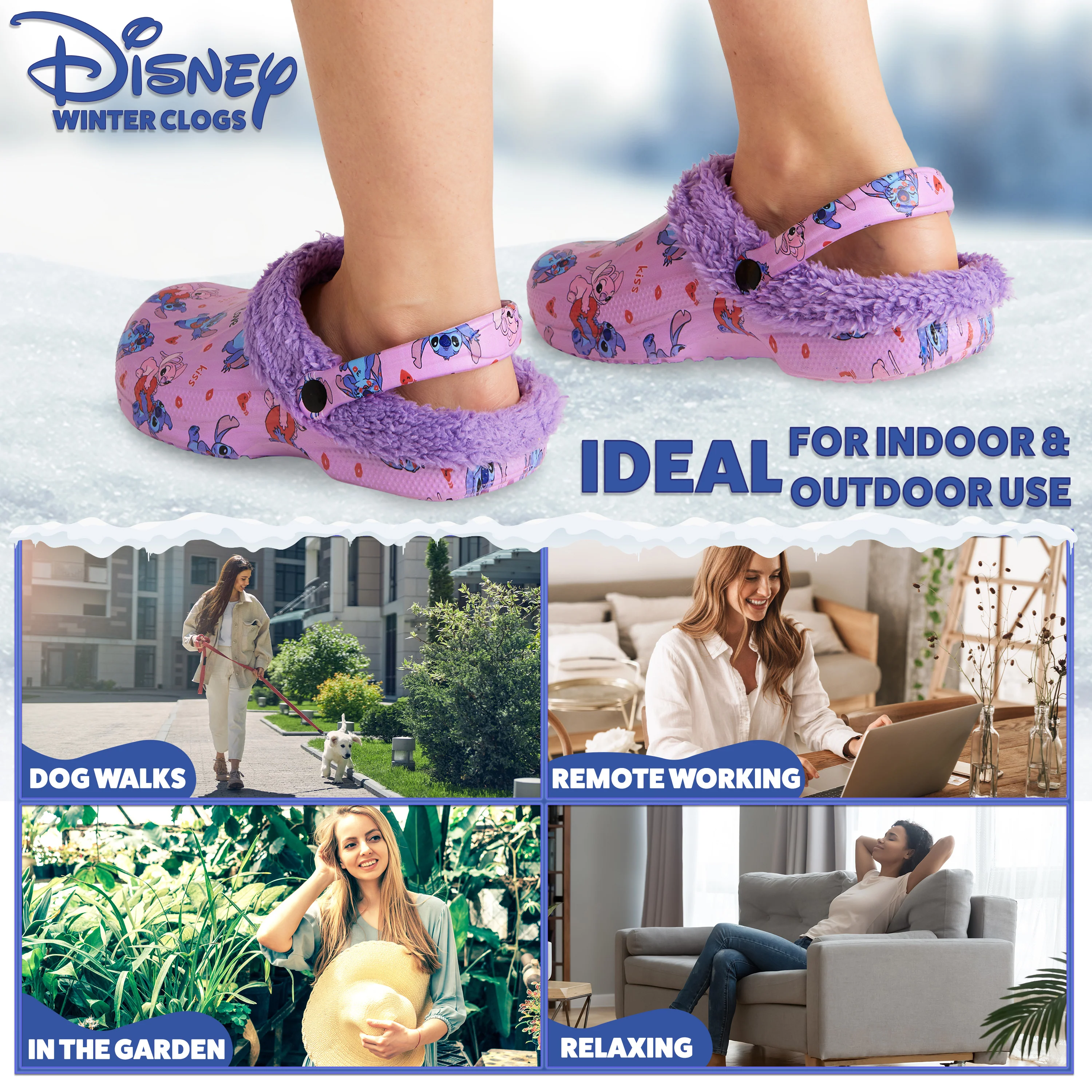 Disney Stitch Clogs Womens Winter Fleece Lining & Removable Charms - Warm Slip On Garden Shoes with Strap - Image 5