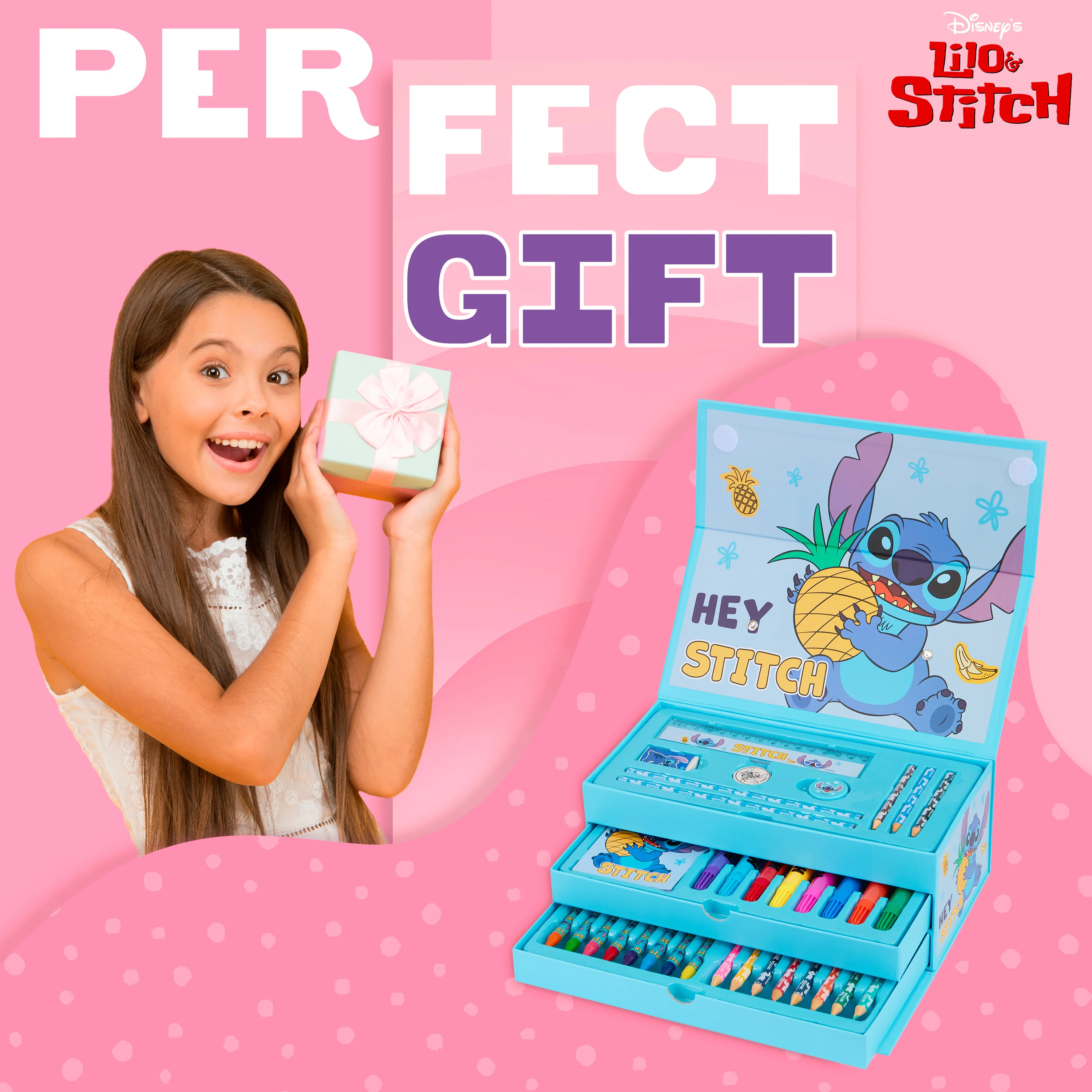 Disney Stitch Kids Art Set, Colouring Pencils Pens Crayons Art Supplies in Art Box 30 Plus Pcs - Stitch Gifts for Girls (Blue Stitch) - Image 3