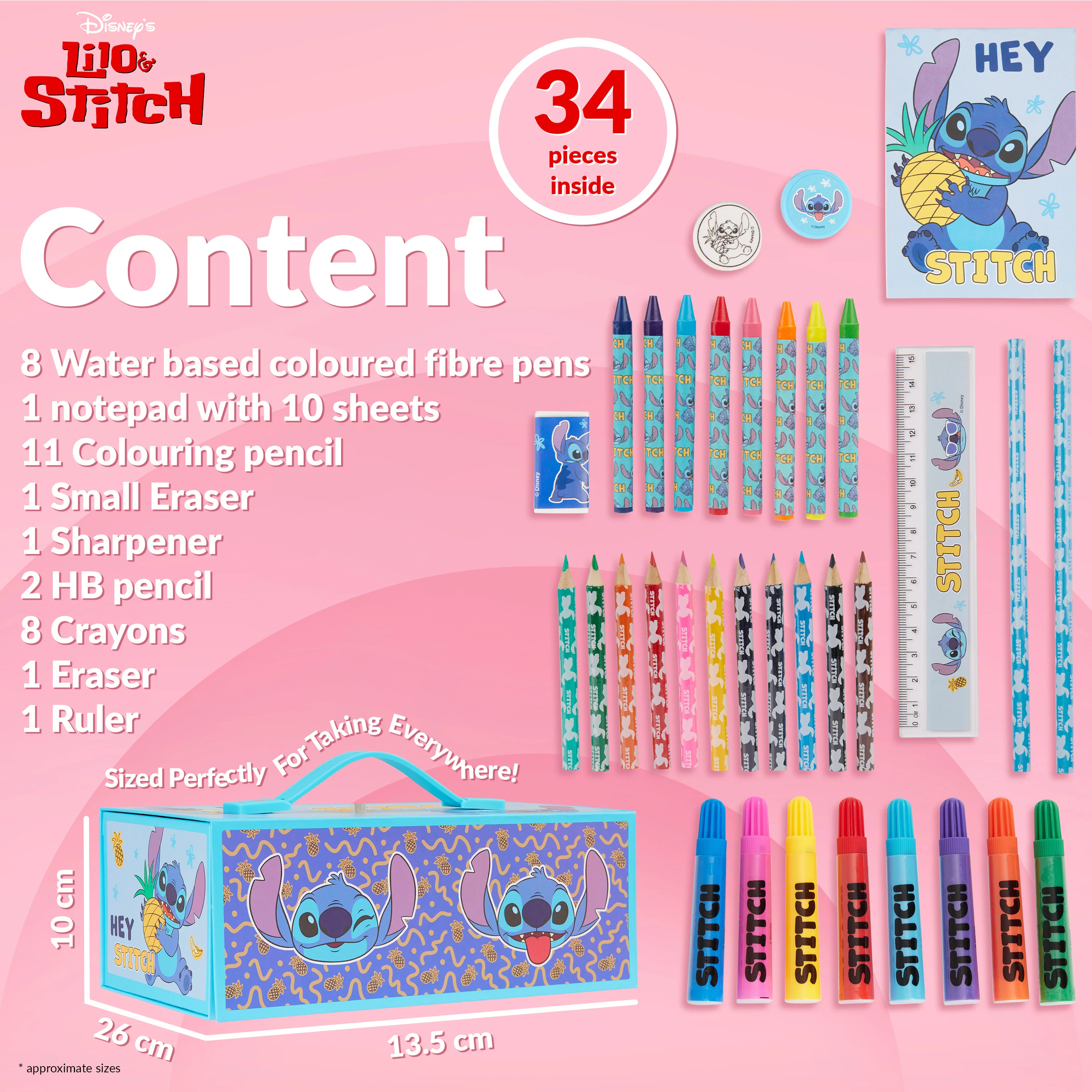 Disney Stitch Kids Art Set, Colouring Pencils Pens Crayons Art Supplies in Art Box 30 Plus Pcs - Stitch Gifts for Girls (Blue Stitch) - Image 6