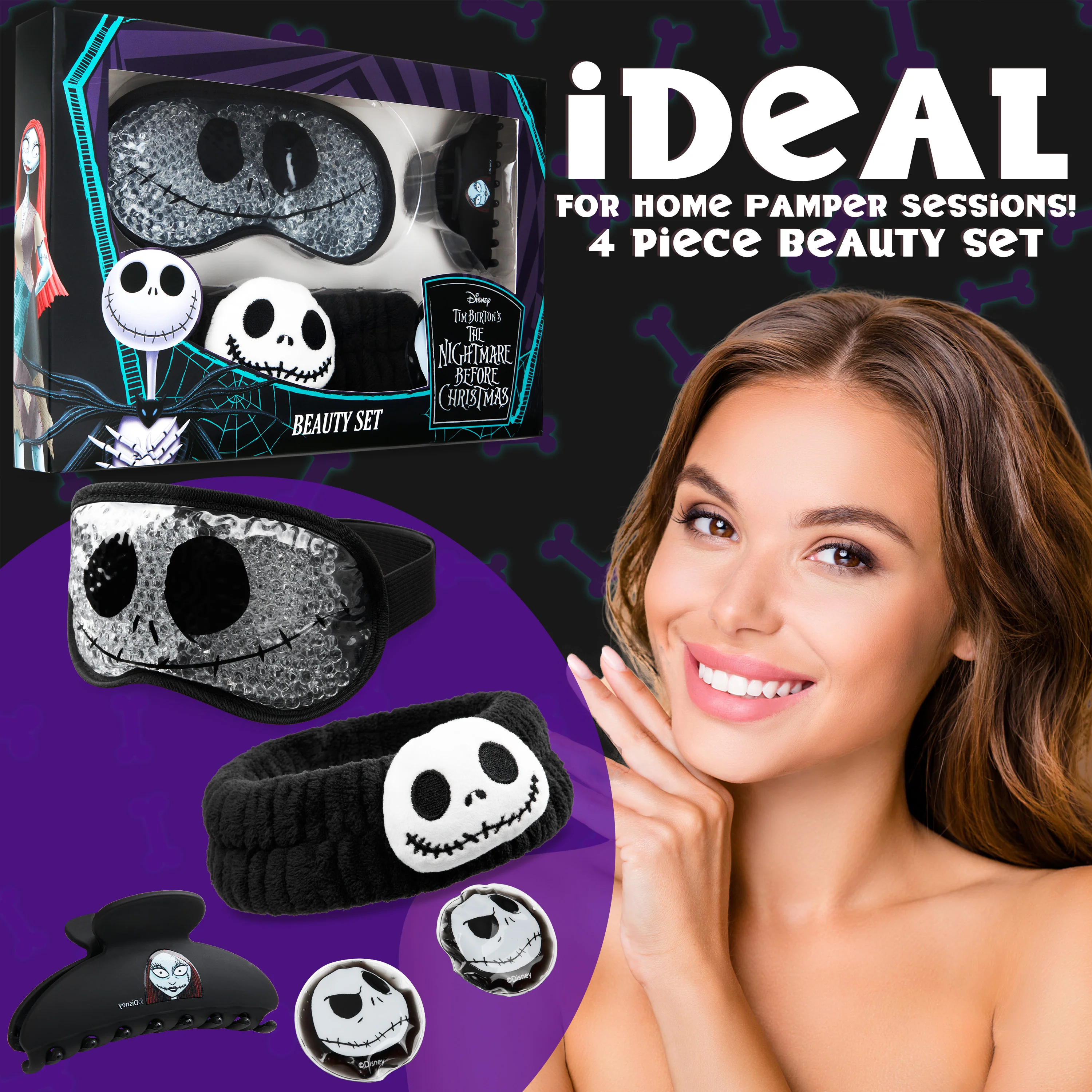 Disney Stitch Cooling Eye Mask & Beauty Accessories Set with Claw Clip Skincare Headband Soothing Cooling Eye Pads, Pampering Beauty Gifts for Women (Black) - Image 3