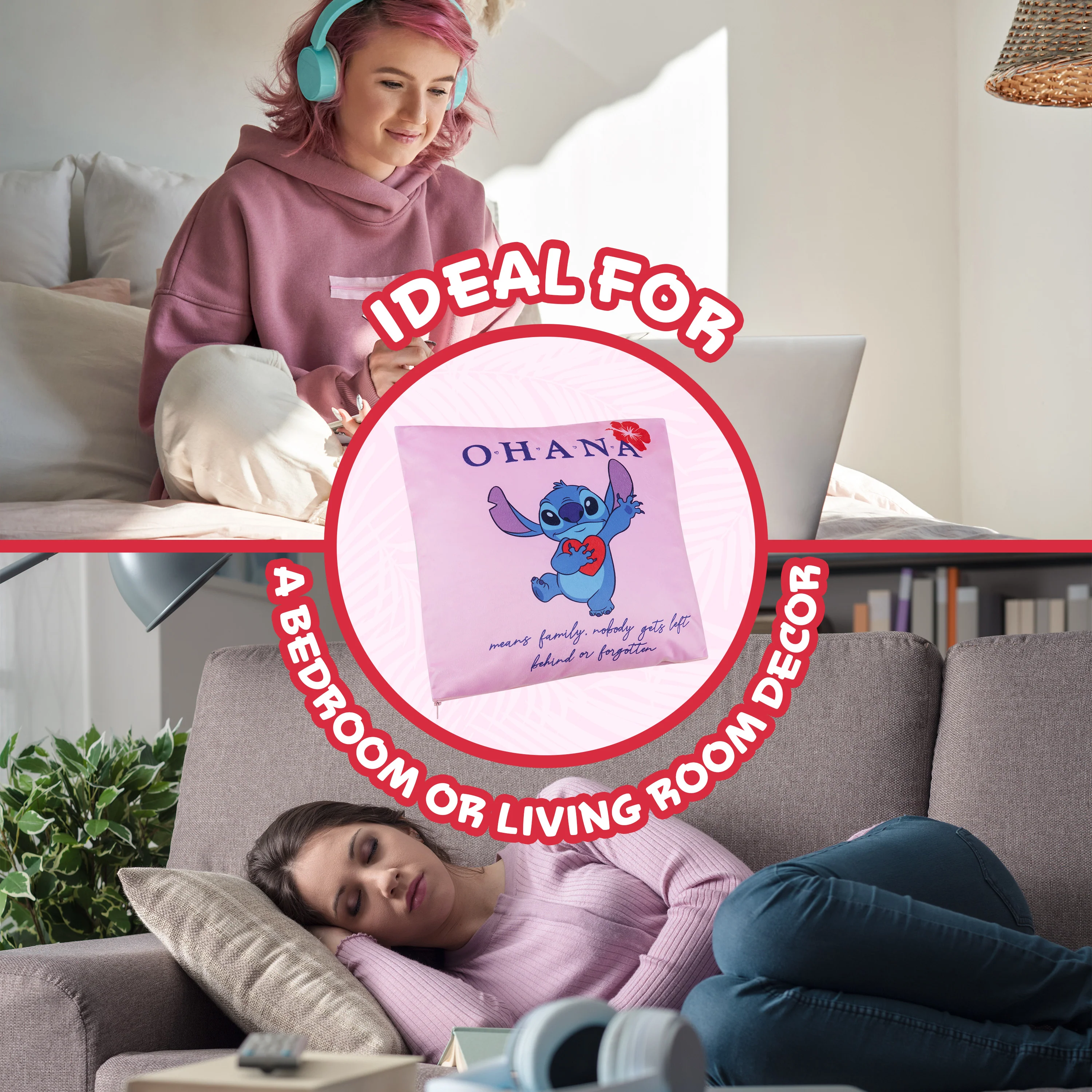 Disney Stitch Cushion Covers - Set of 2 Home Decor Cushion Covers - Pink Stitch - Image 4
