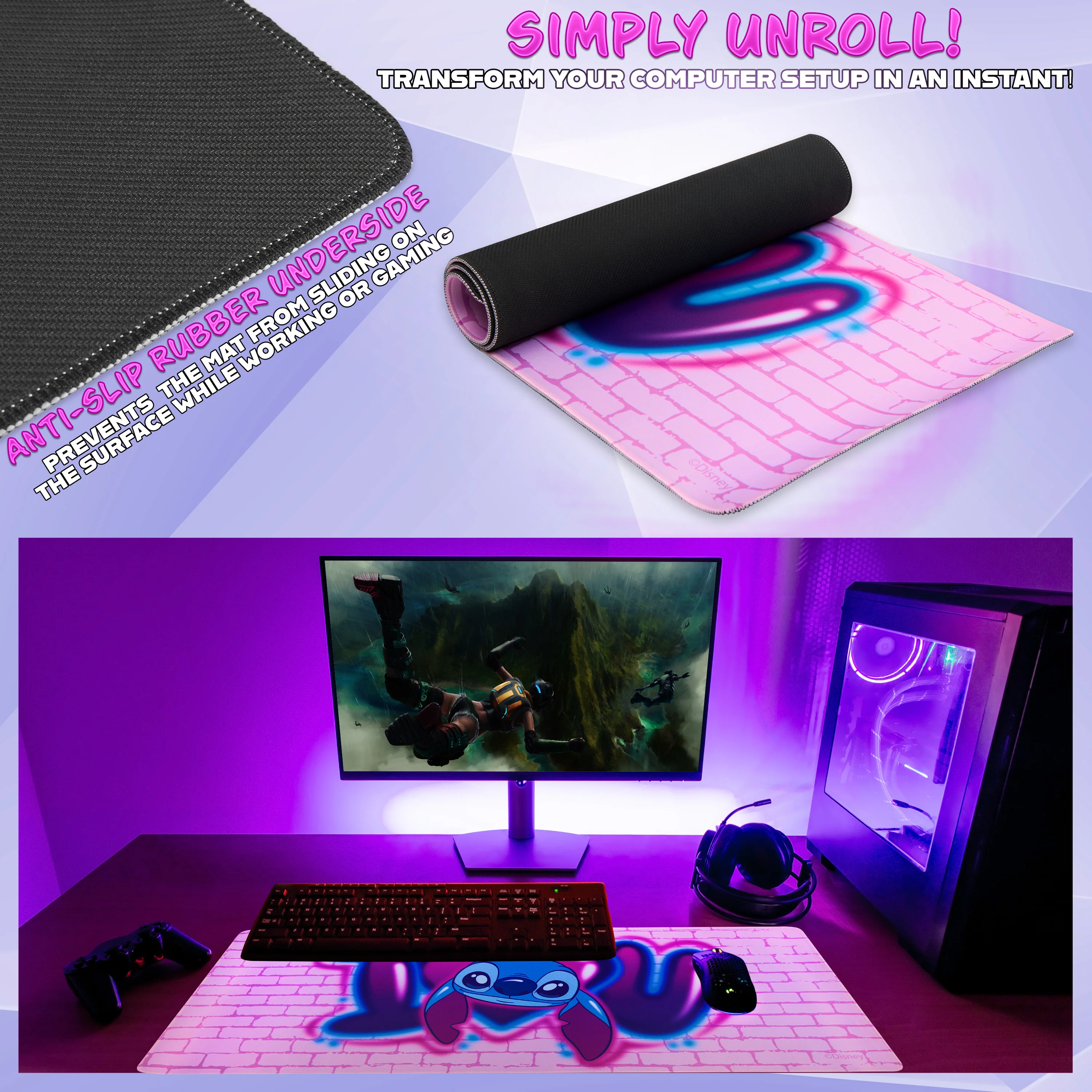 Disney Stitch Desk Mat, Large Mouse Mat - Pink Stitch - Image 5