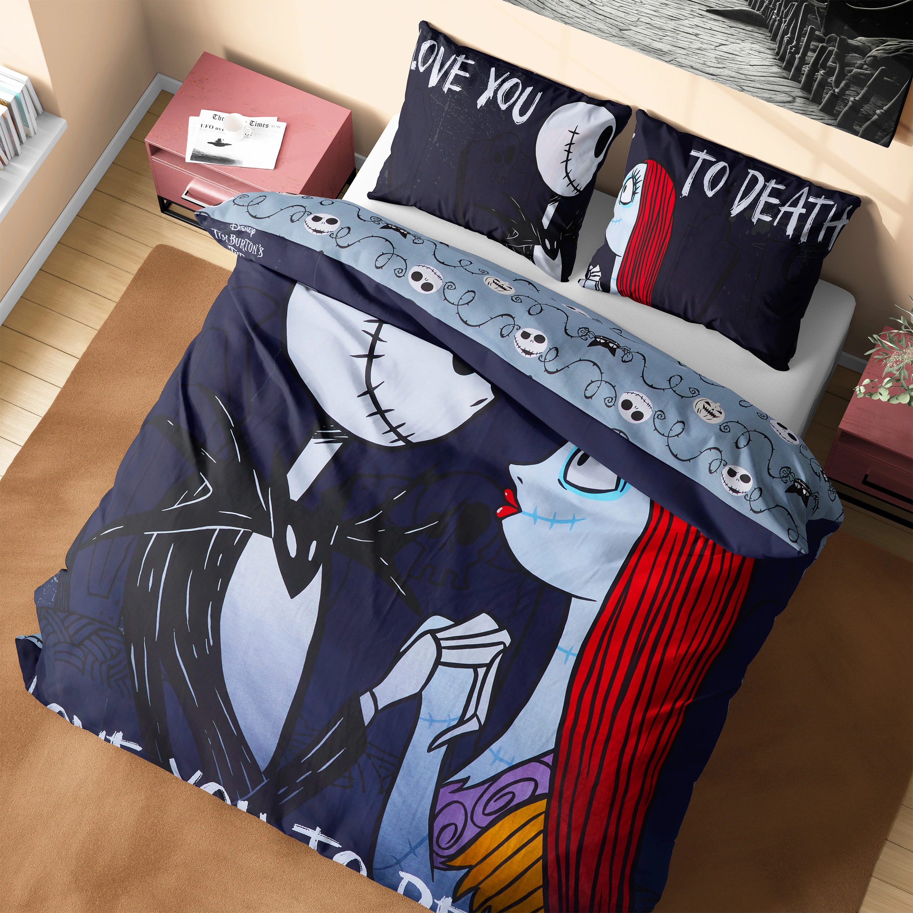 Disney Stitch Duvet Cover and Pillowcase Set Kids Teens Bedding Bedroom Accessories - Double (Black Jack Sally Double)