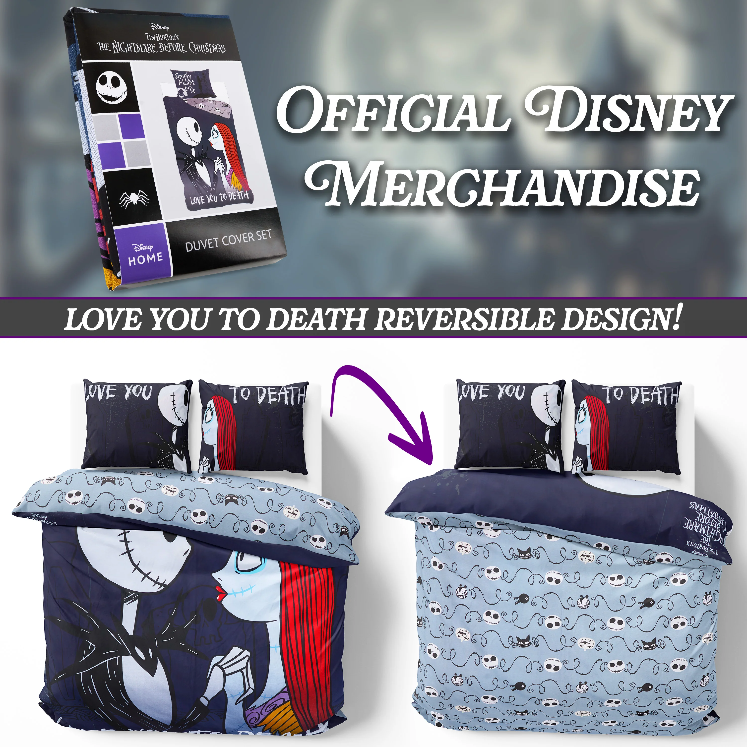 Disney Stitch Duvet Cover and Pillowcase Set Kids Teens Bedding Bedroom Accessories - Double (Black Jack Sally Double) - Image 6