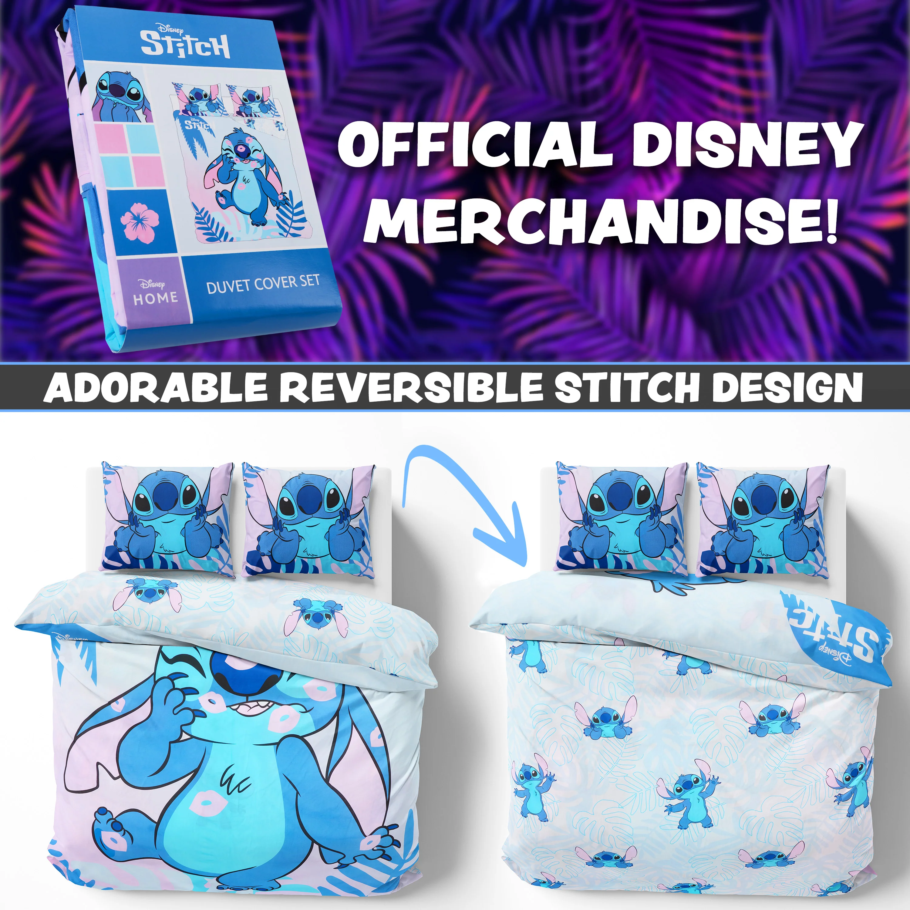 Disney Stitch Duvet Cover and Pillowcase Set Kids Teens Bedding Bedroom Accessories -Double (Blue Stitch Double) - Image 6