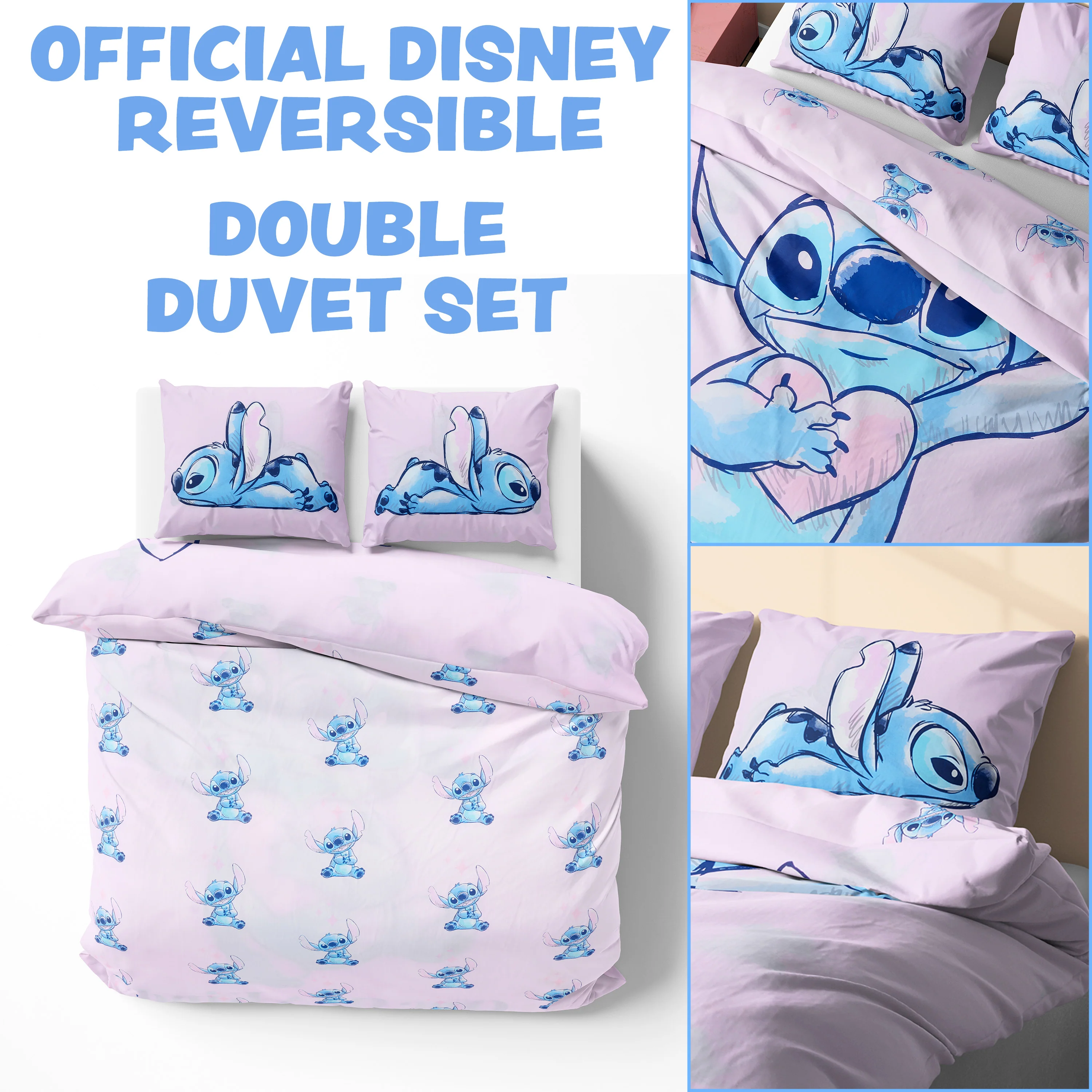 Disney Stitch Duvet Cover and Pillowcase Set Kids Teens Bedding Bedroom Accessories - Double (Pink Stitch Double) - Image 2