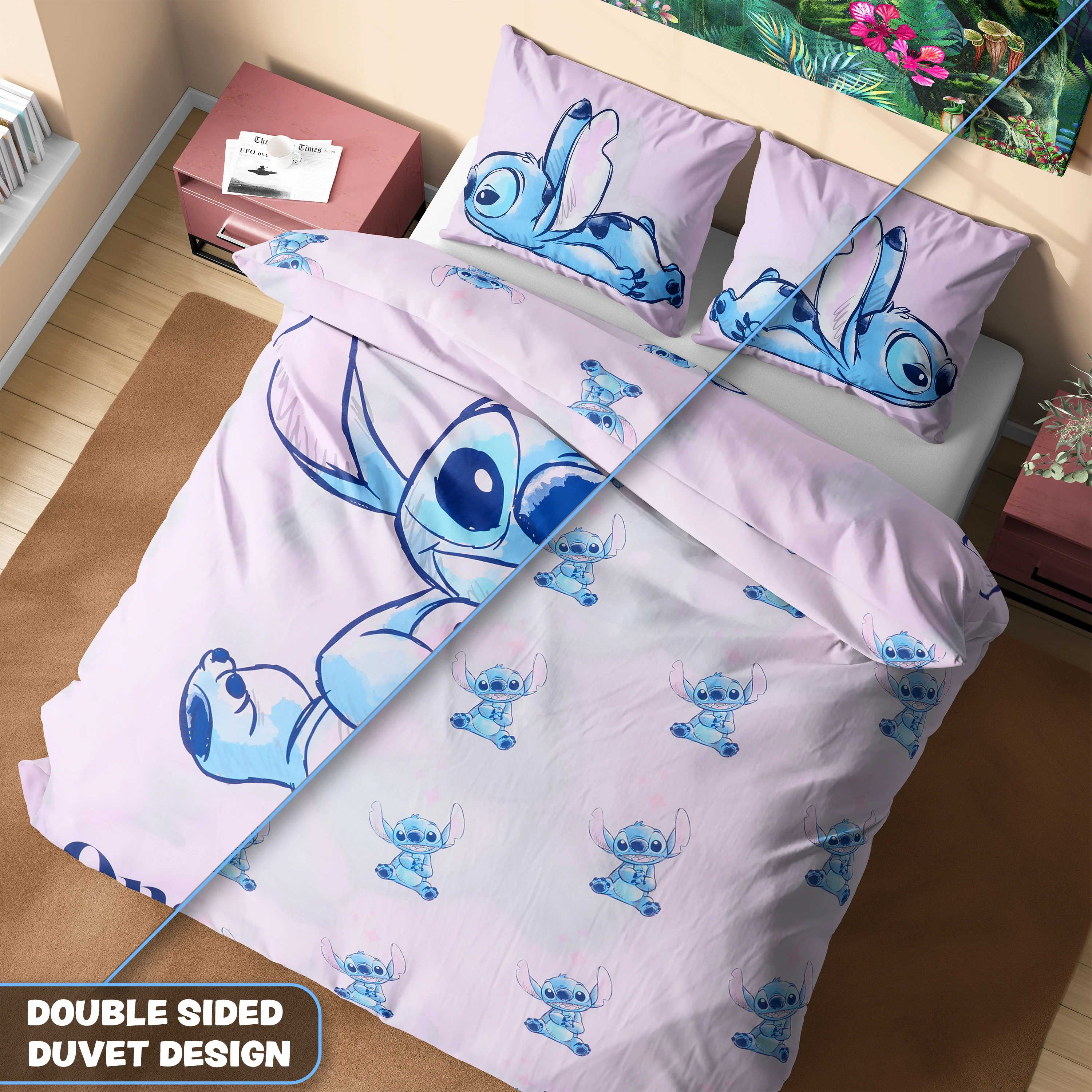 Disney Stitch Duvet Cover and Pillowcase Set Kids Teens Bedding Bedroom Accessories - Double (Pink Stitch Double) - Image 4