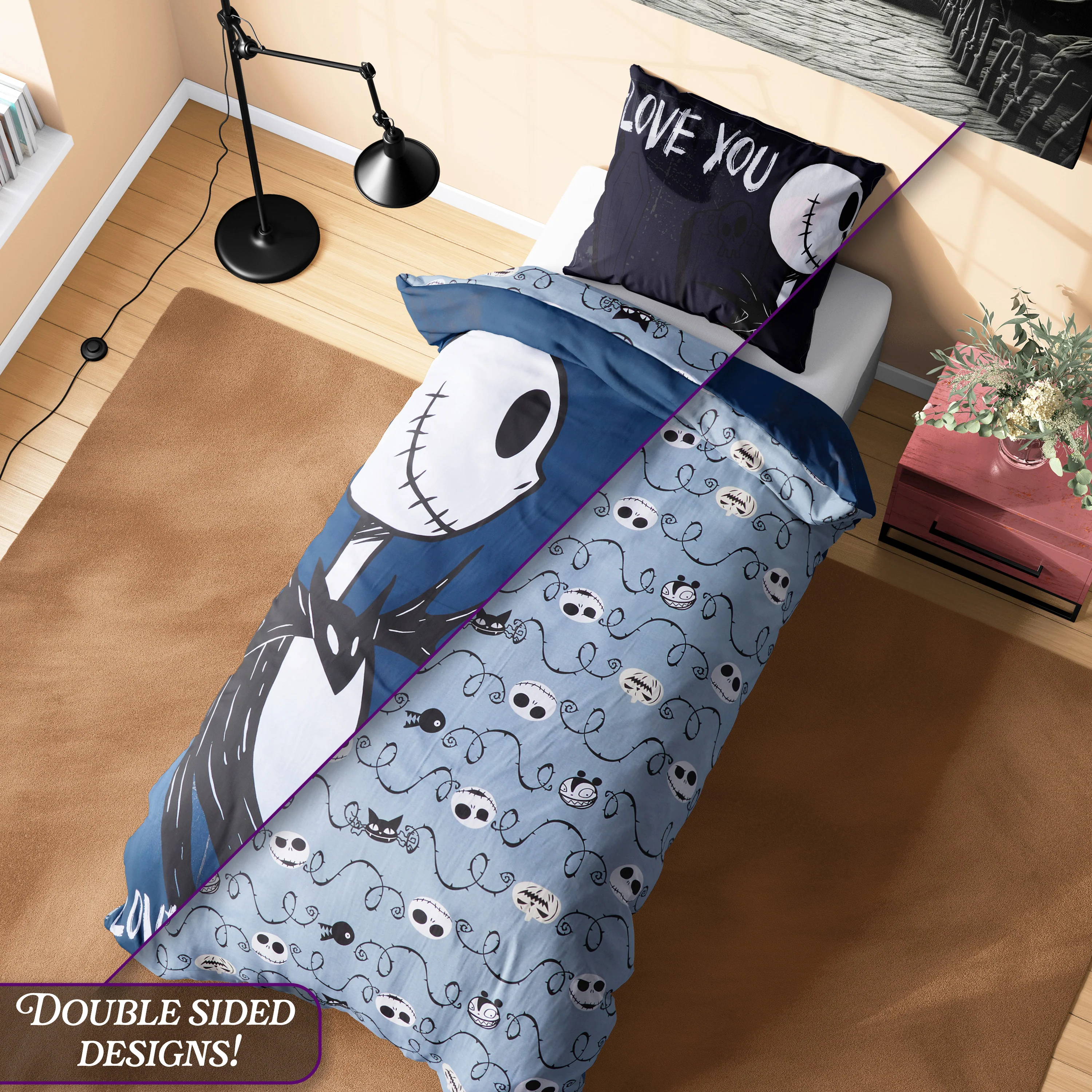 Disney Stitch Duvet Cover and Pillowcase Set Kids Teens Bedding Bedroom Accessories - Single (Black Jack Sally Single) - Image 4