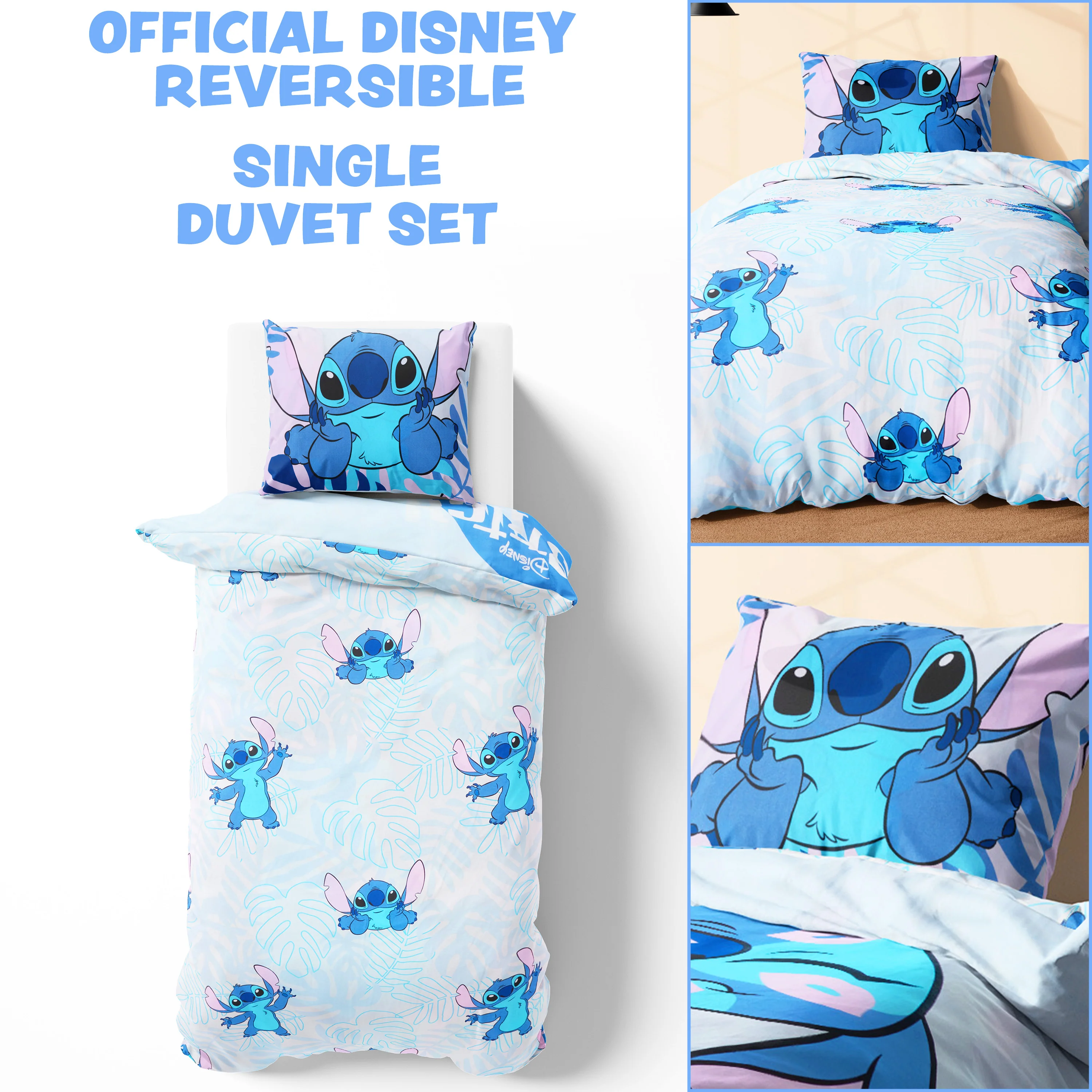 Disney Stitch Duvet Cover and Pillowcase Set Kids Teens Bedding Bedroom Accessories - Single (Blue Stitch Single) - Image 2