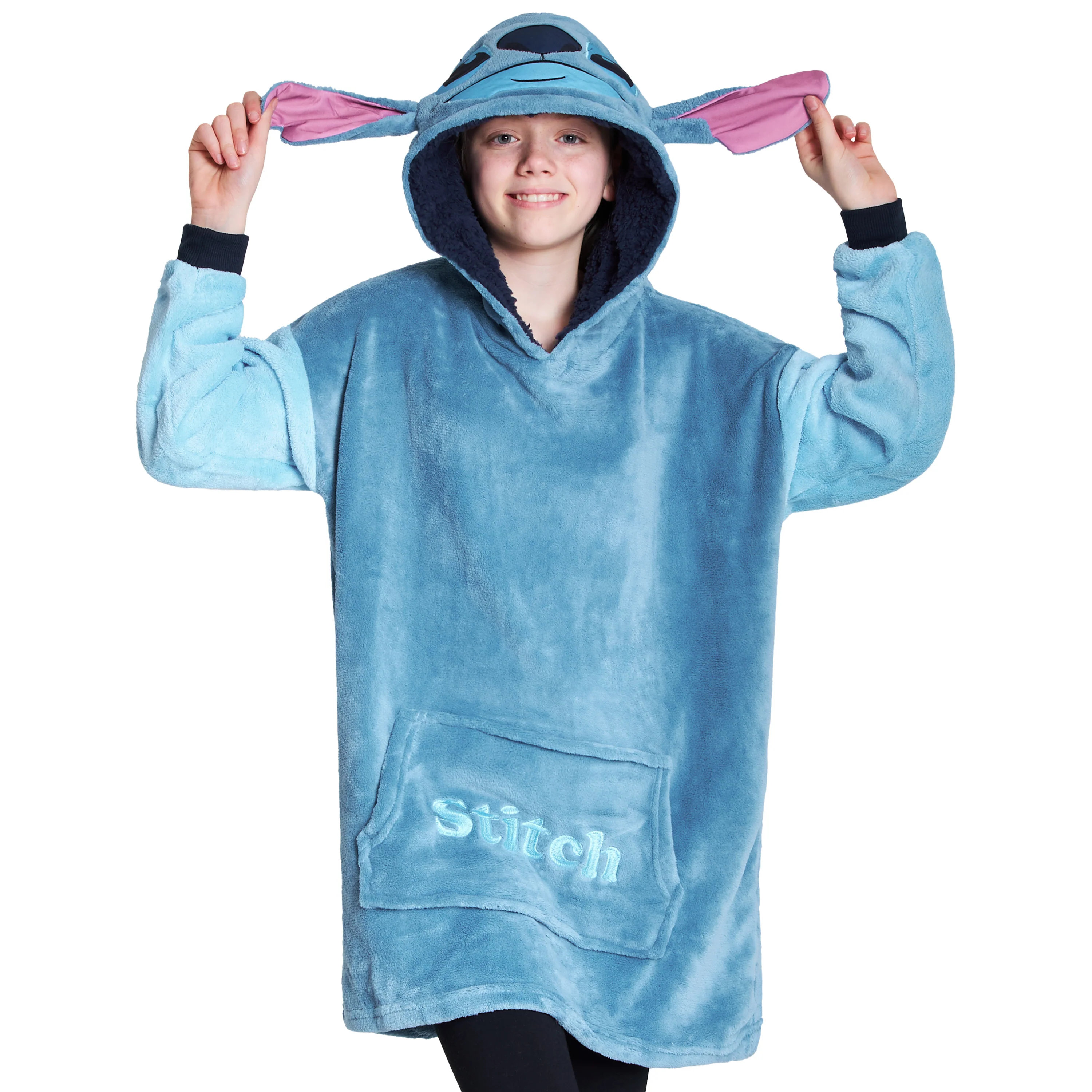 Disney Stitch Fleece Hoodie Blanket for Kids and Teenagers - One Size