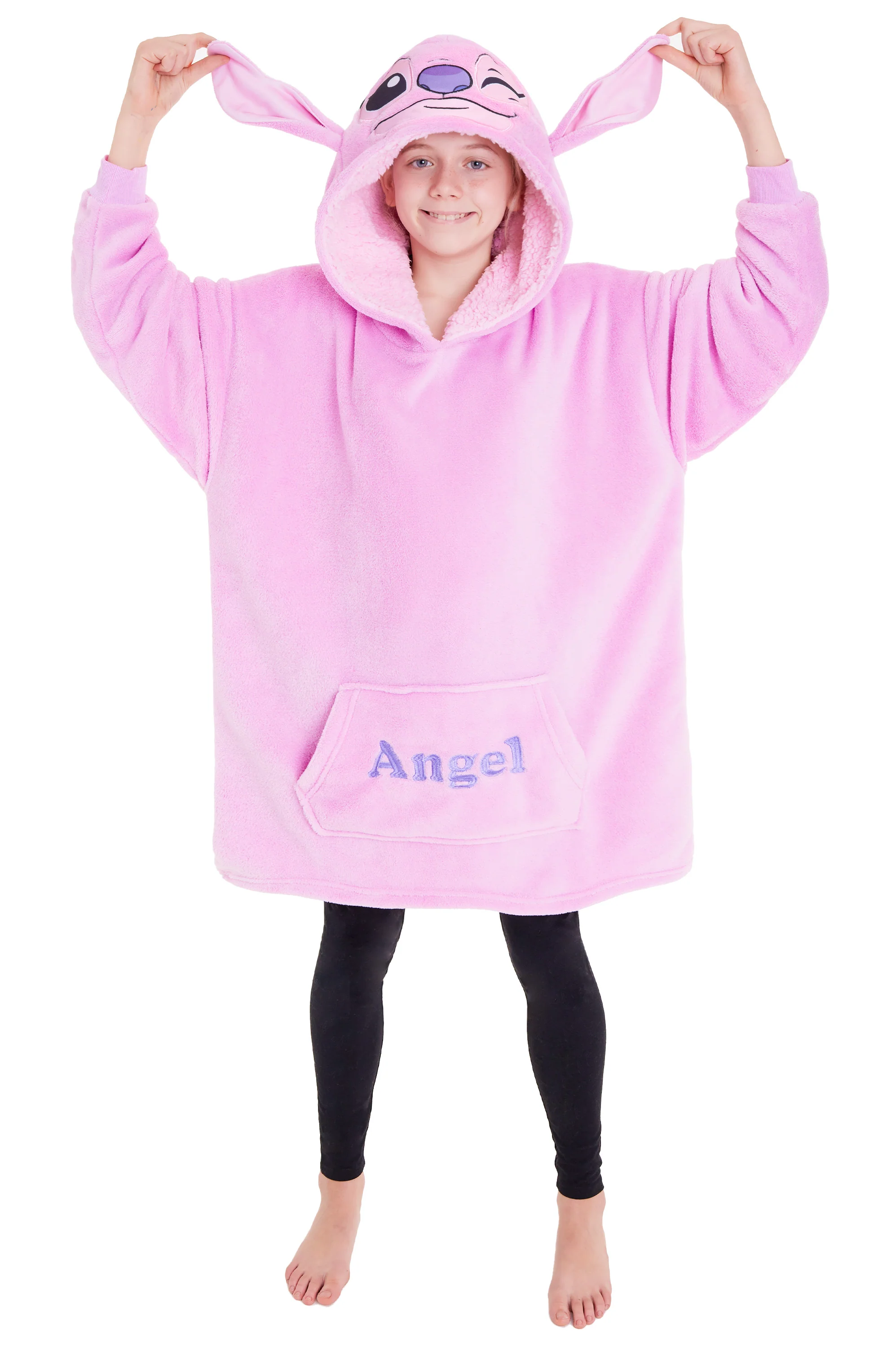 Disney Stitch Fleece Hoodie Blanket for Kids and Teenagers - One Size Fluffy Oversized Hoodie - Stitch Gifts