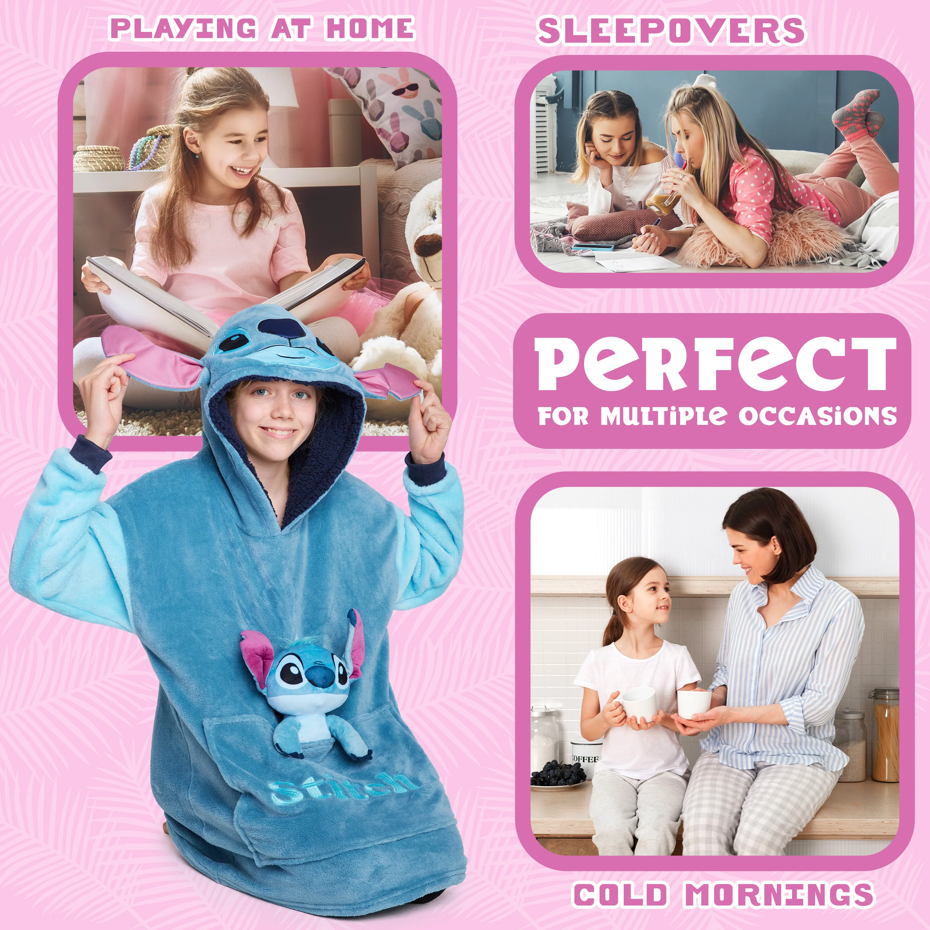 Disney Stitch Fleece Hoodie Blanket with Plushie for Kids Teenagers Eeyore Angel Minnie Mouse Kids Oversized Hoodie - Image 4