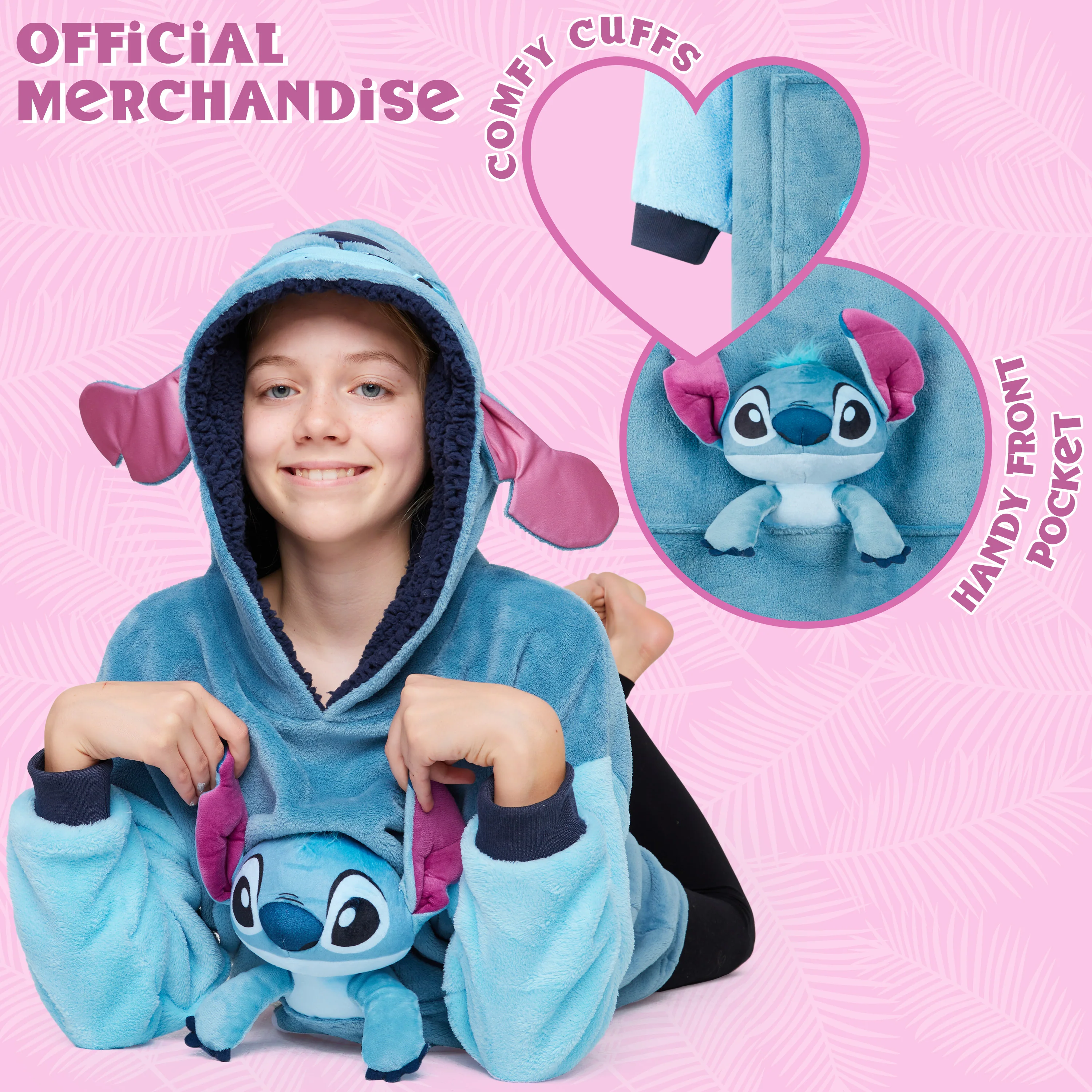 Disney Stitch Fleece Hoodie Blanket with Plushie for Kids Teenagers Eeyore Angel Minnie Mouse Kids Oversized Hoodie - Image 5