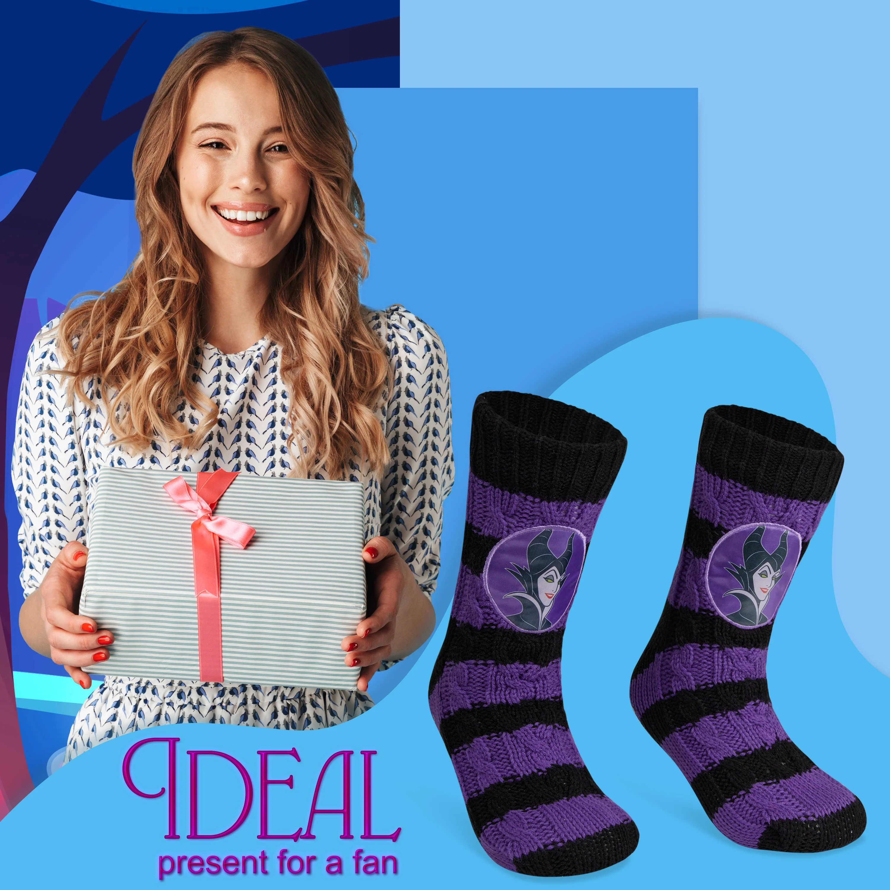Disney Stitch Fluffy Socks for Women - Black & Purple Maleficent - Image 3