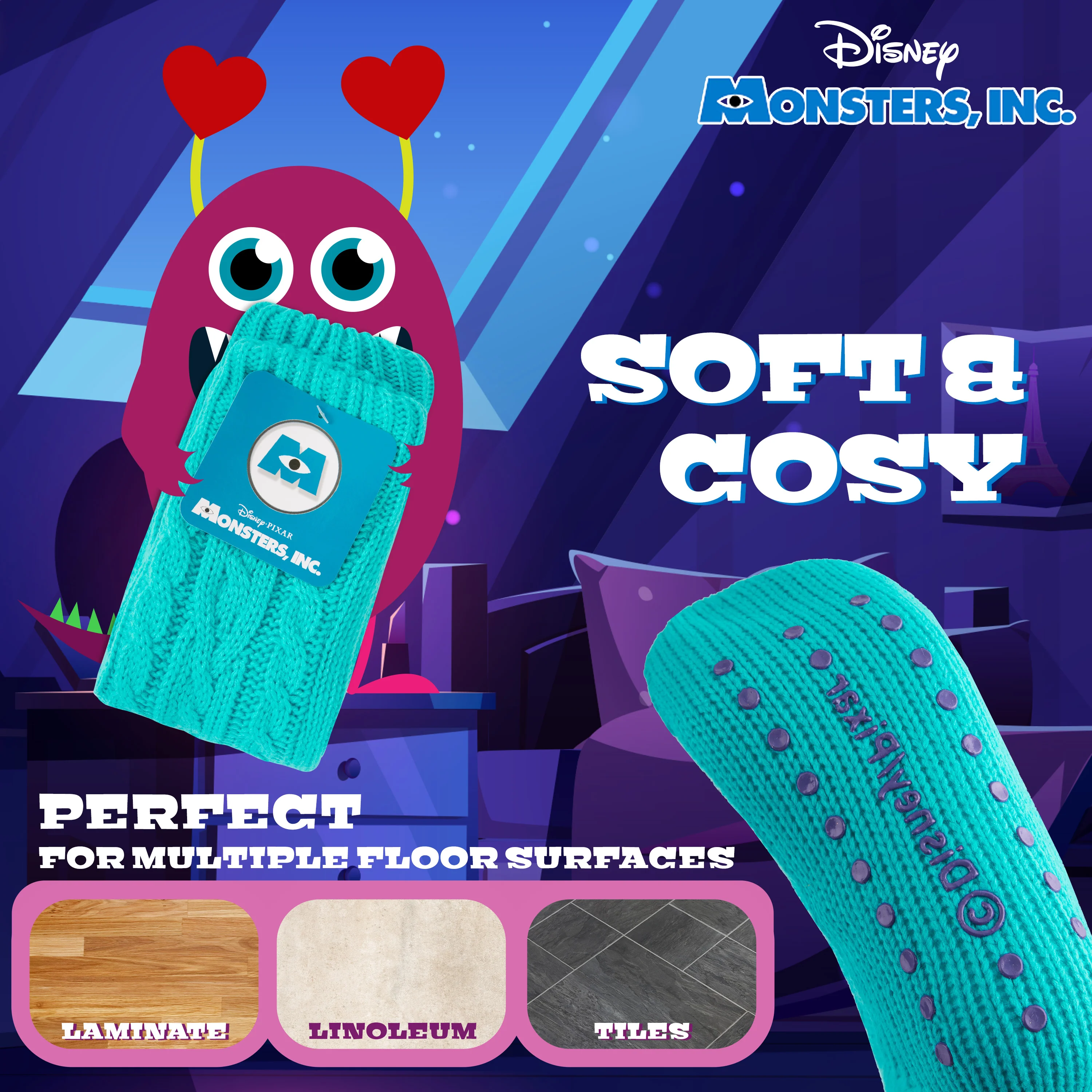 Disney Stitch Fluffy Socks for Women - Blue Sully - Image 4
