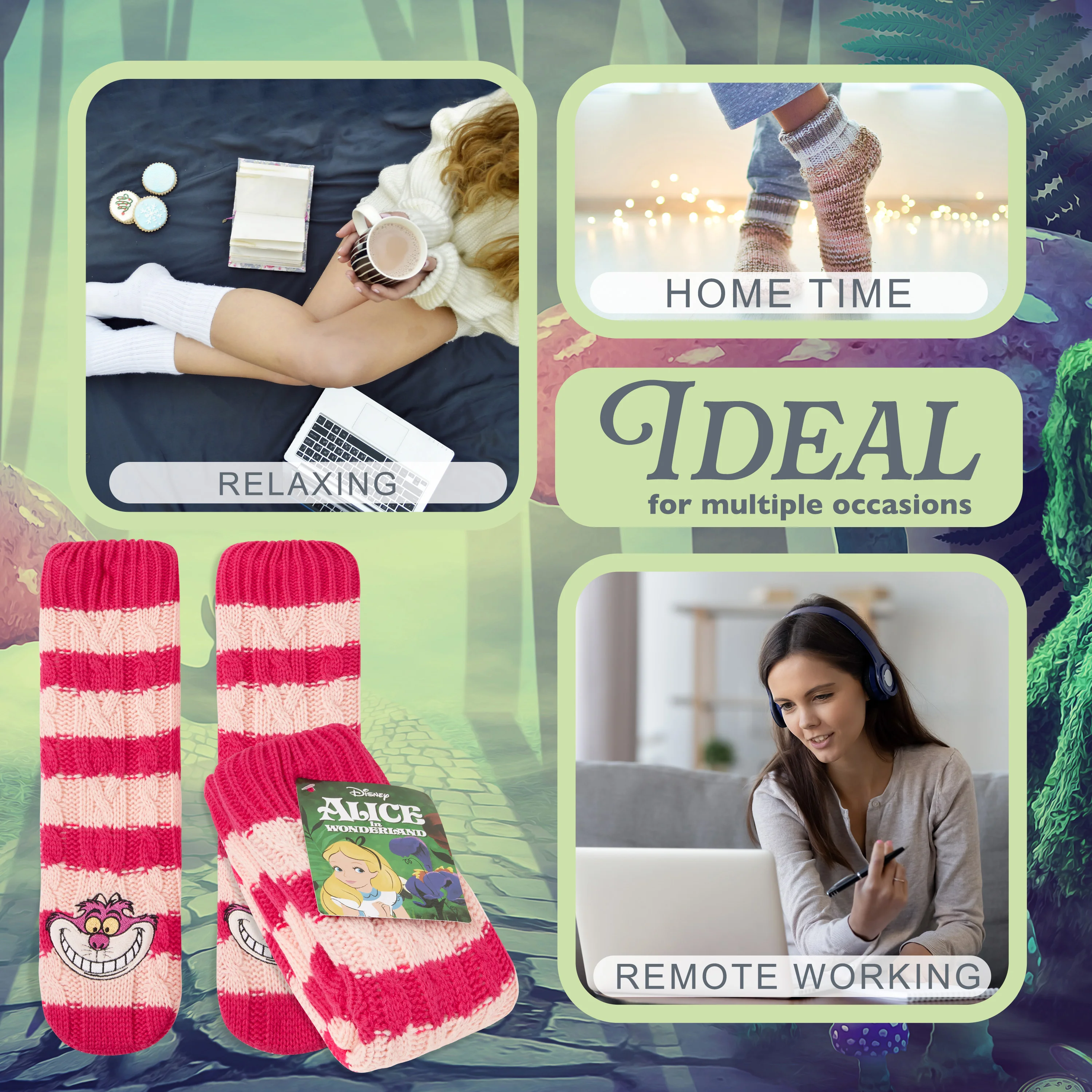 Disney Stitch Fluffy Socks for Women - Dark Pink Cheshire Cat - Image 5