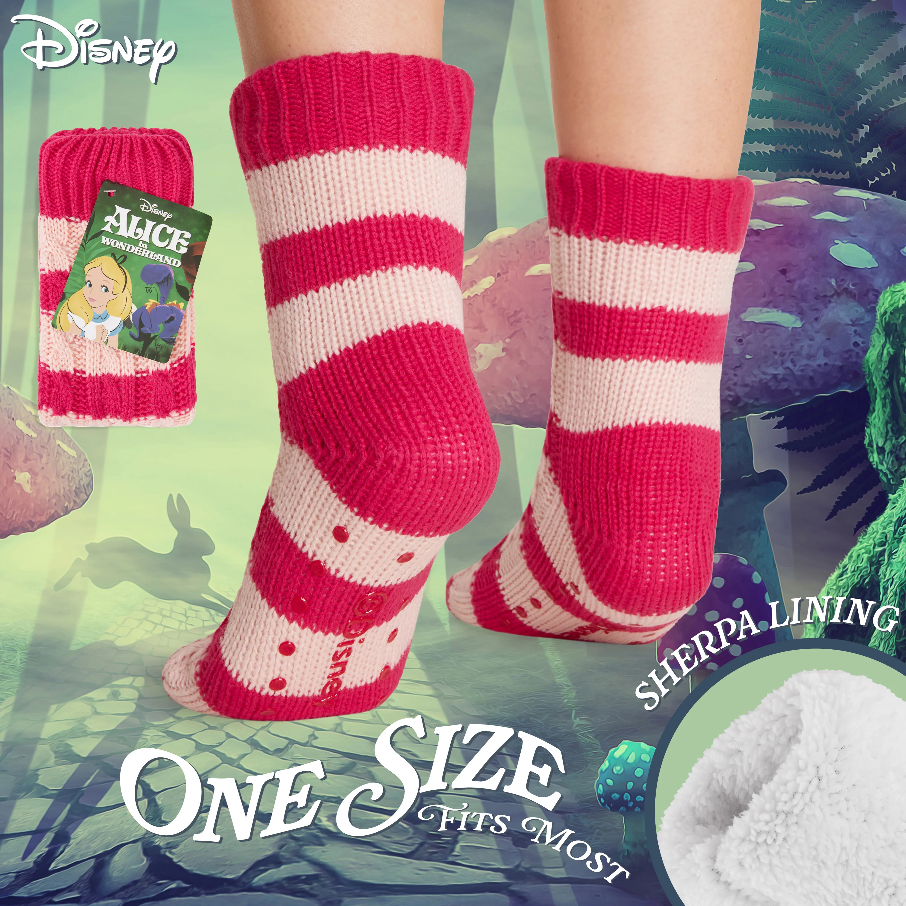 Disney Stitch Fluffy Socks for Women - Dark Pink Cheshire Cat - Image 6