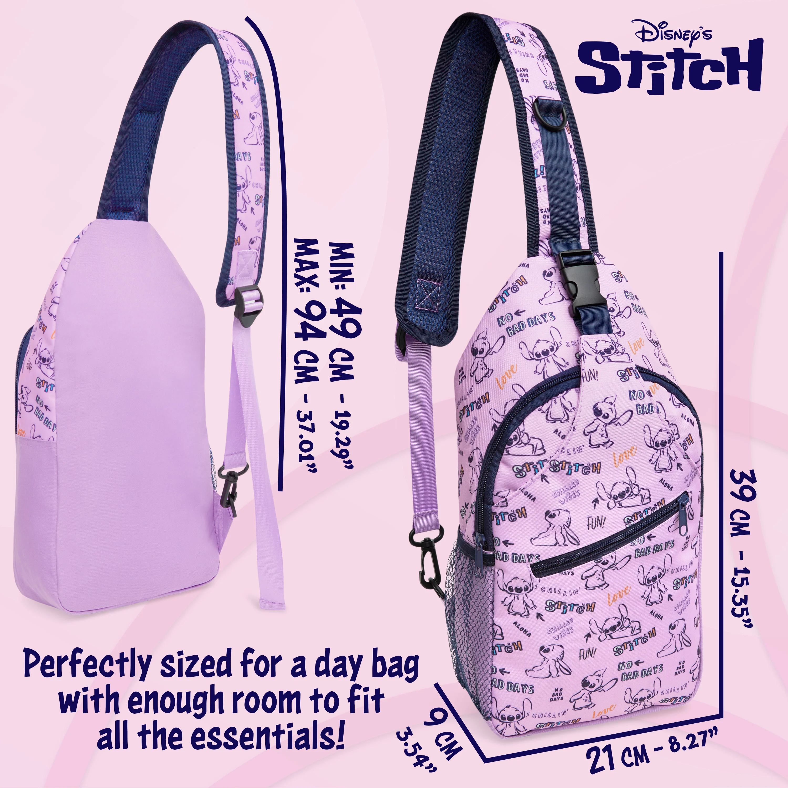 Disney Stitch Girls Crossbody Bag Adjustable Strap Zip Compartments Stitch Gifts - Image 6
