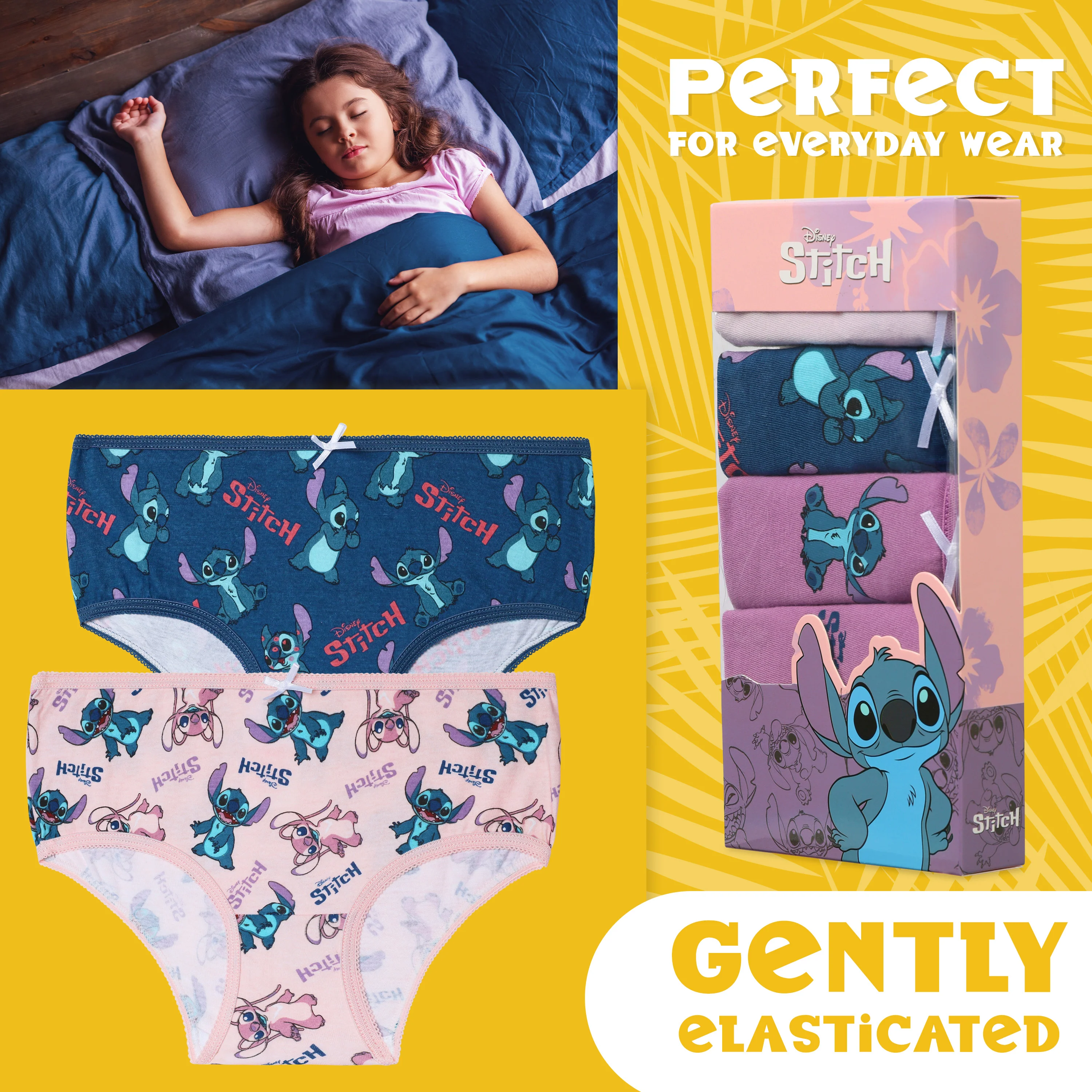 Disney Stitch Girls Knickers, Comfy Breathable Cotton Underwear for Kids - Pack of 5 - Image 4