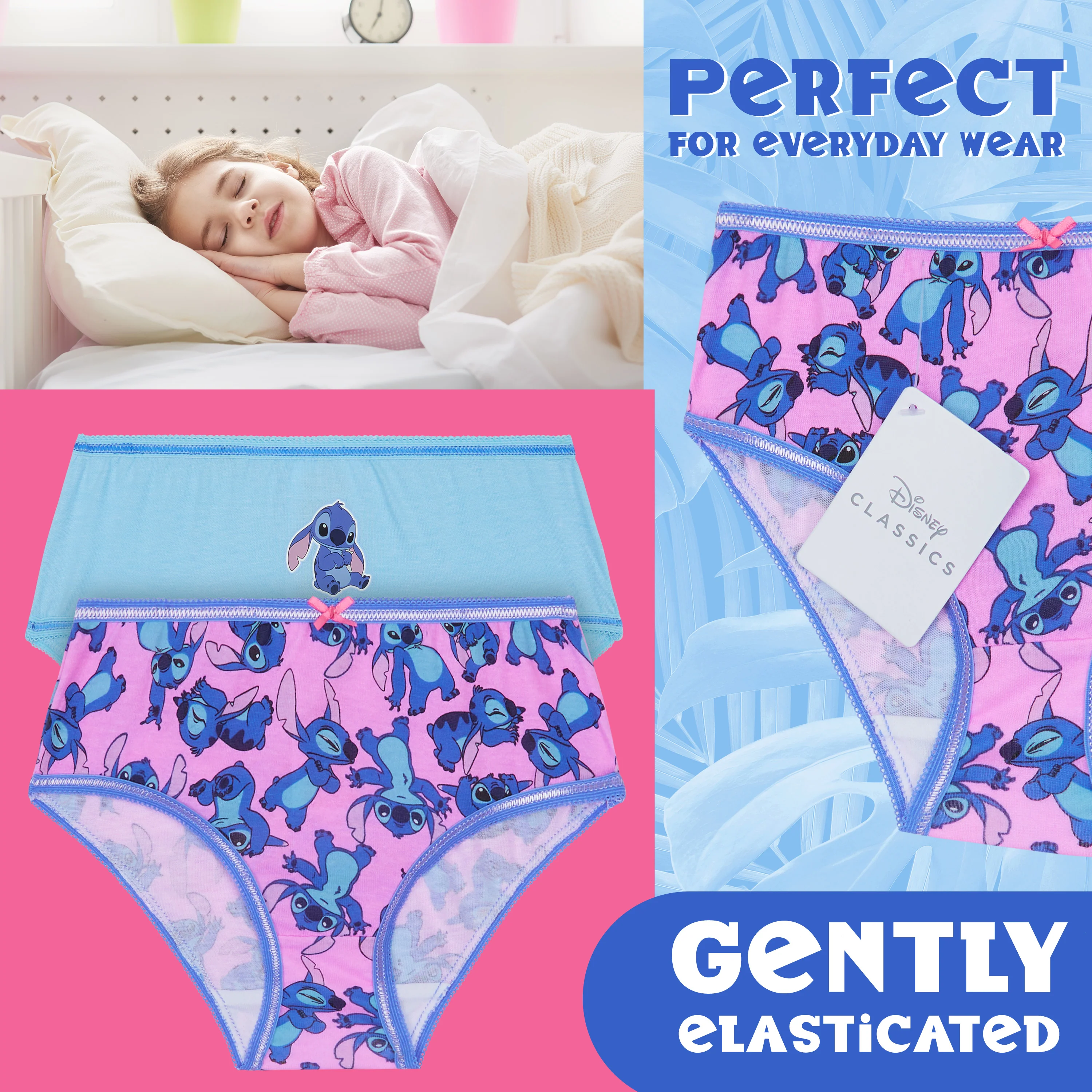 Disney Stitch Girls Knickers, Comfy Breathable Cotton Underwear for Kids - Pack of 5 - Image 4