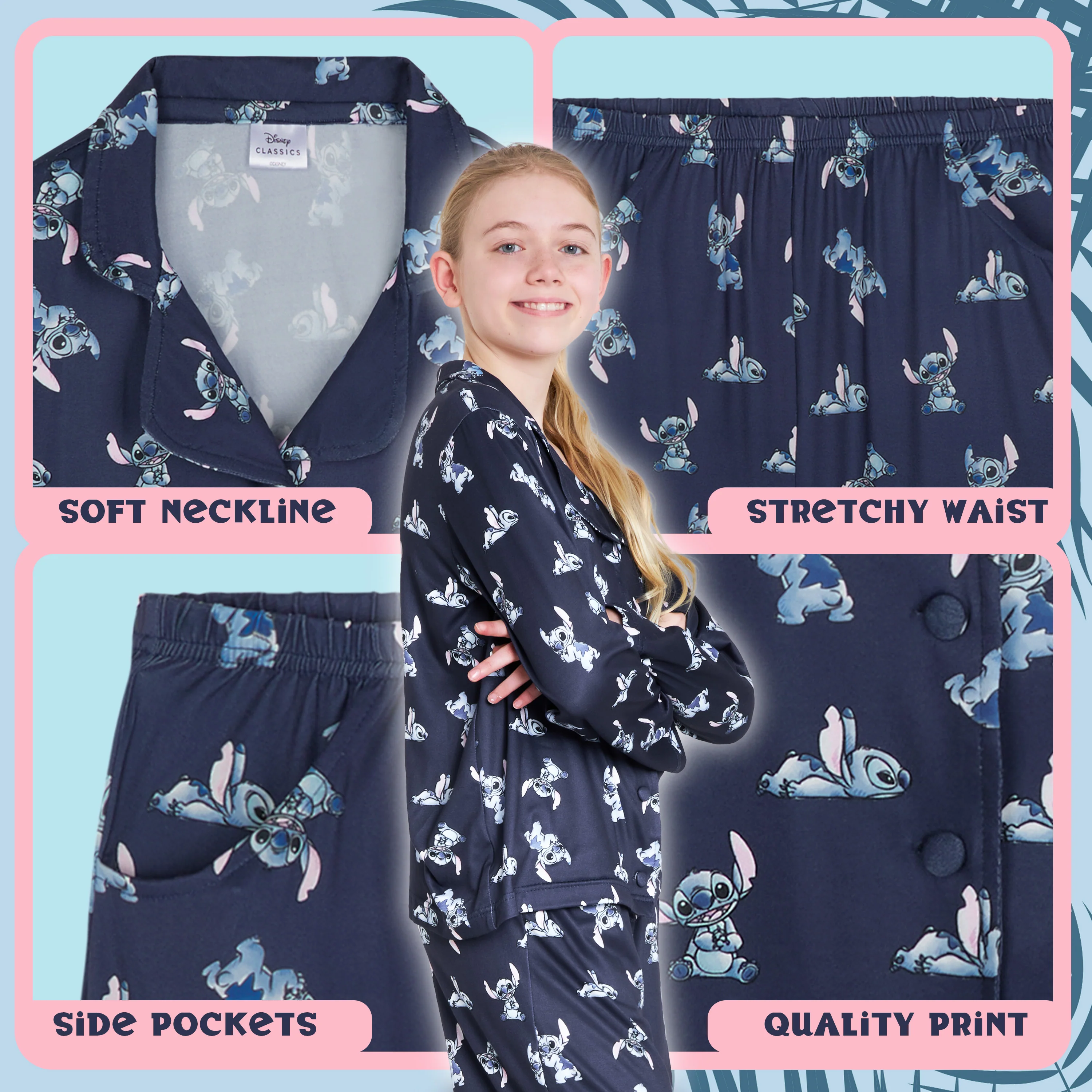 Disney Stitch Girls PJs for Kids Teenagers - 2 Piece Long Girls Pyjamas - Image 4