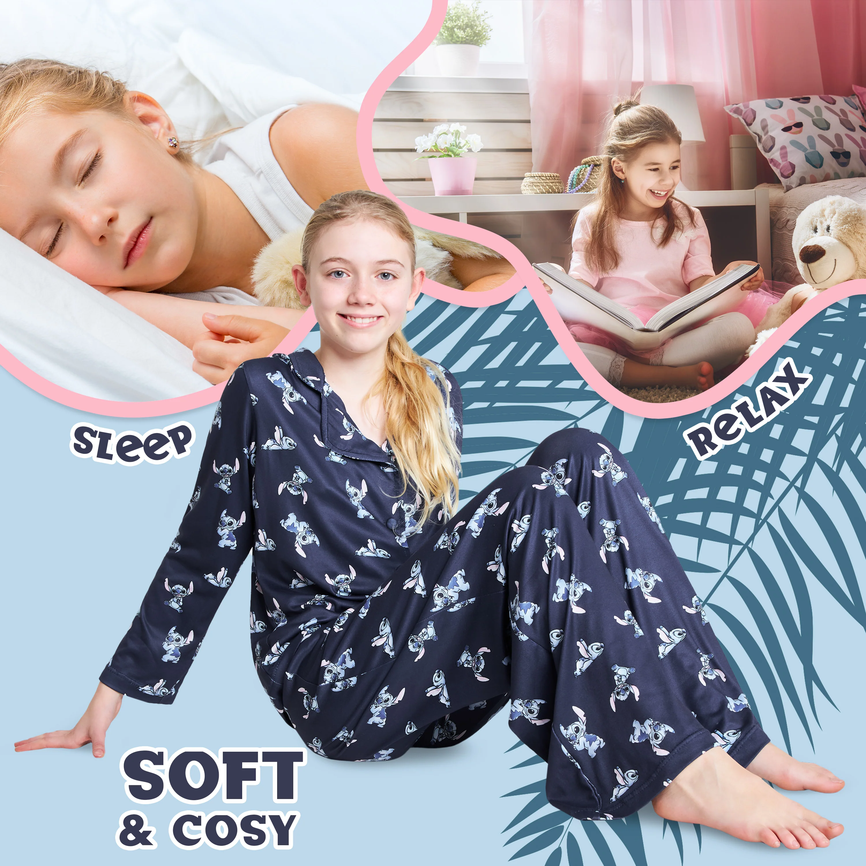 Disney Stitch Girls PJs for Kids Teenagers - 2 Piece Long Girls Pyjamas - Image 5