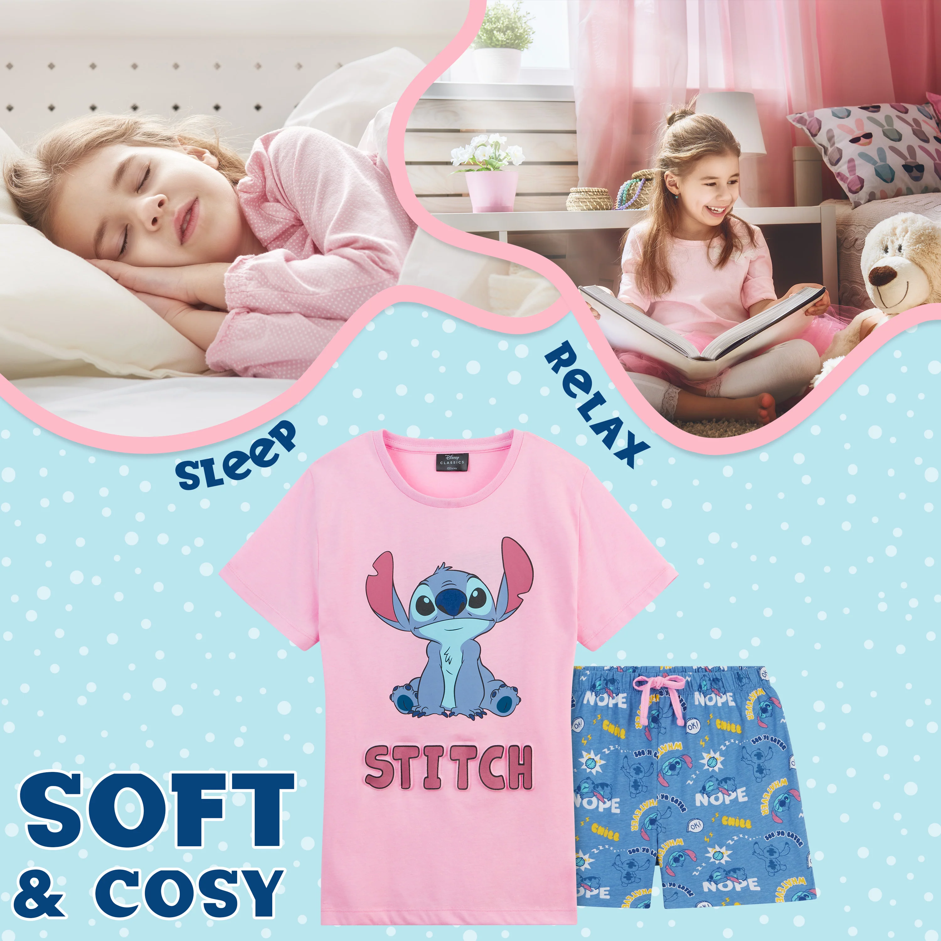 Disney Stitch Girls Pyjamas for Kids and Teenagers 2 Piece Nightwear Short PJs for Girls - Image 5