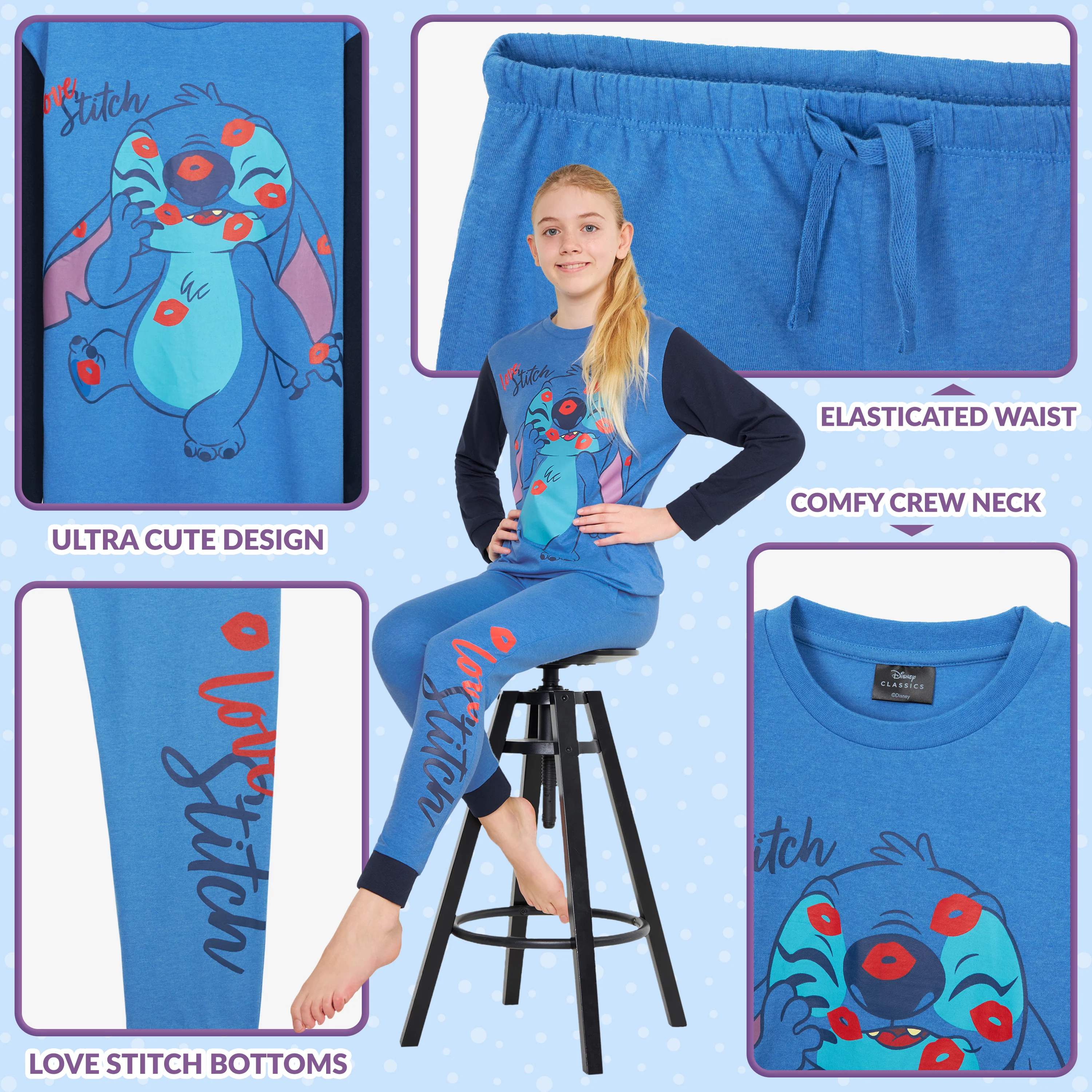 Disney Stitch Girls Pyjamas Kids Teenagers 2 Piece Nightwear Sets Long Girls PJs - Image 5