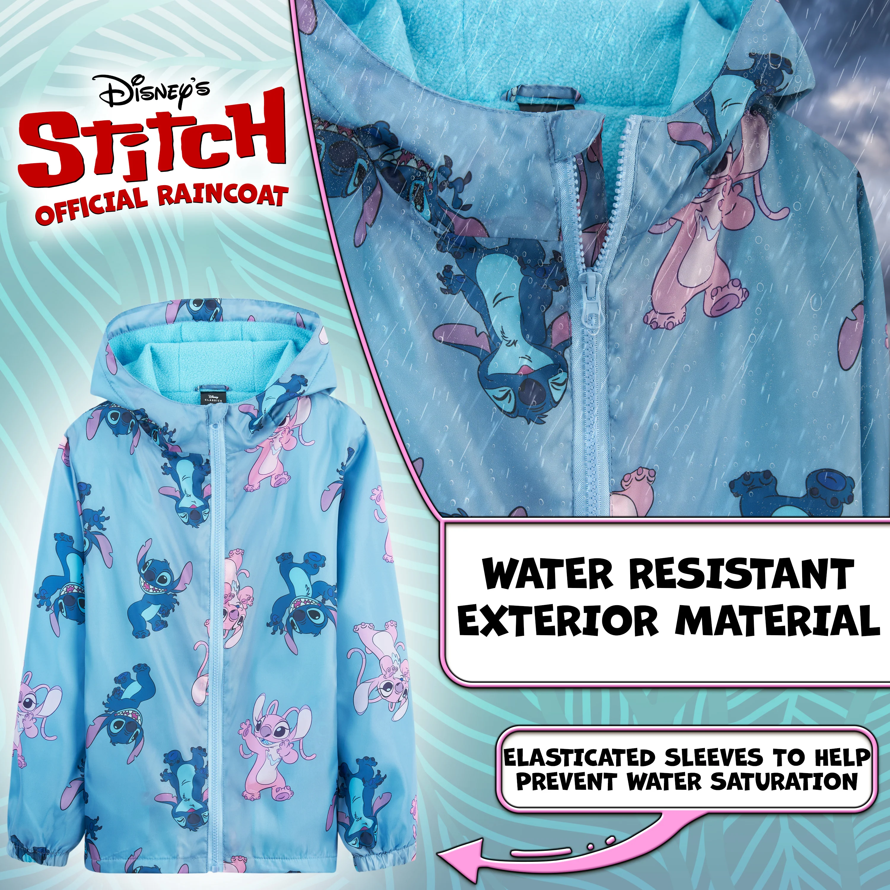 Disney Stitch Girls Raincoat - Waterproof Hooded Jacket for Kids 4-14 Years Fleece Lined - Stitch Gifts for Girls Teens - Image 3