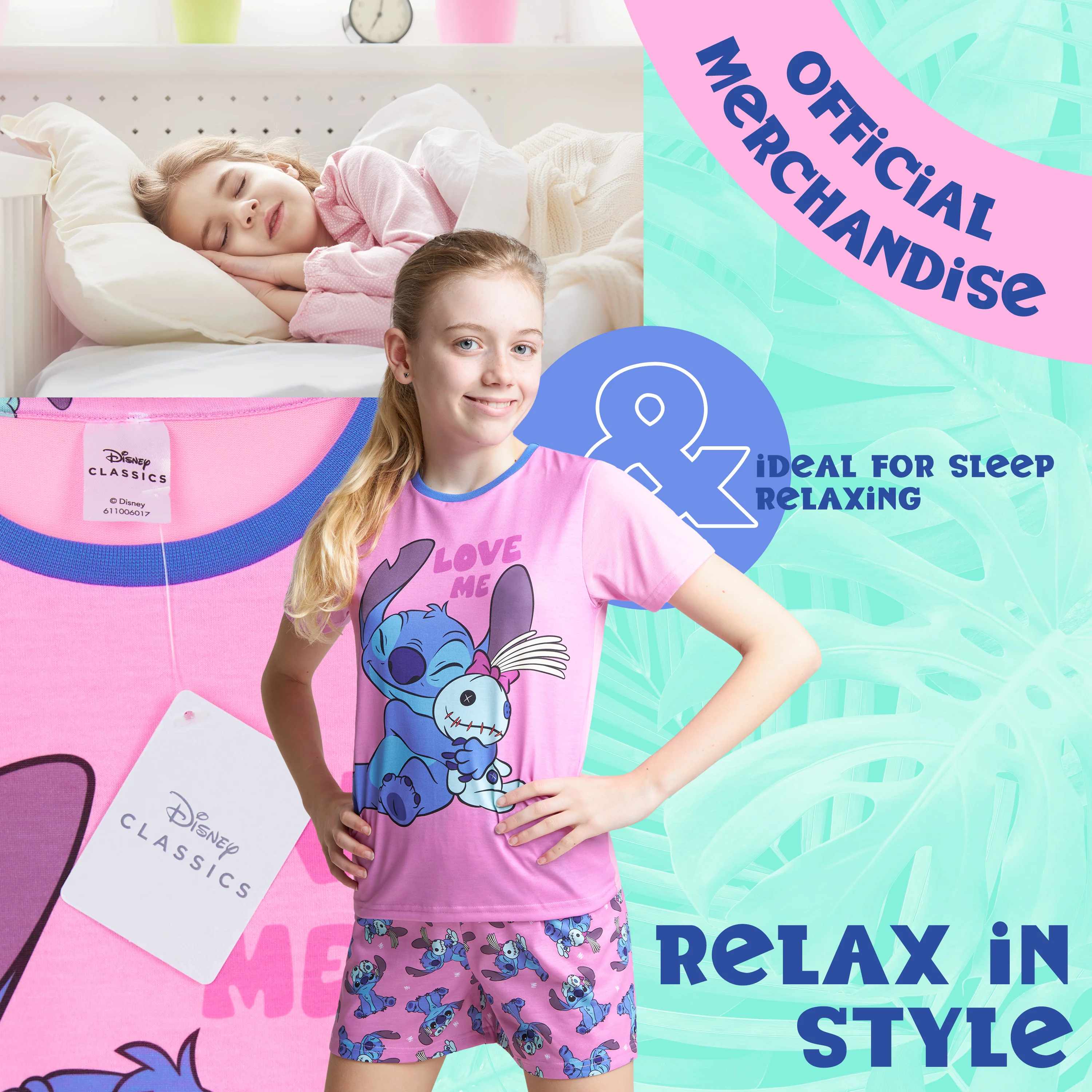 Disney Stitch Girls Short Pyjama Set, Soft Breathable Lounge Wear - Stitch Gifts for Girls - Image 4