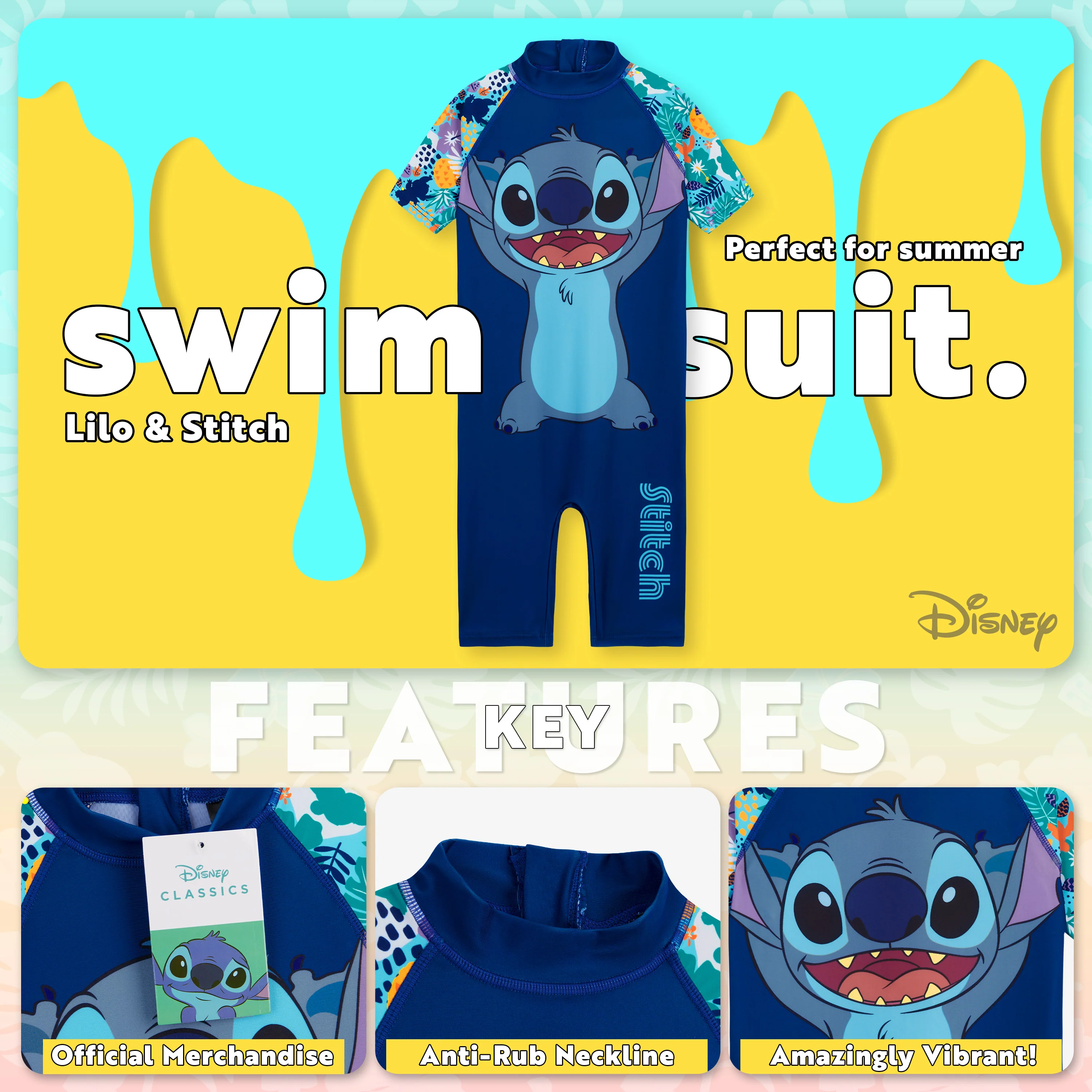 Disney Girls Swimming Costume Short Sleeve Swimsuit - Image 3