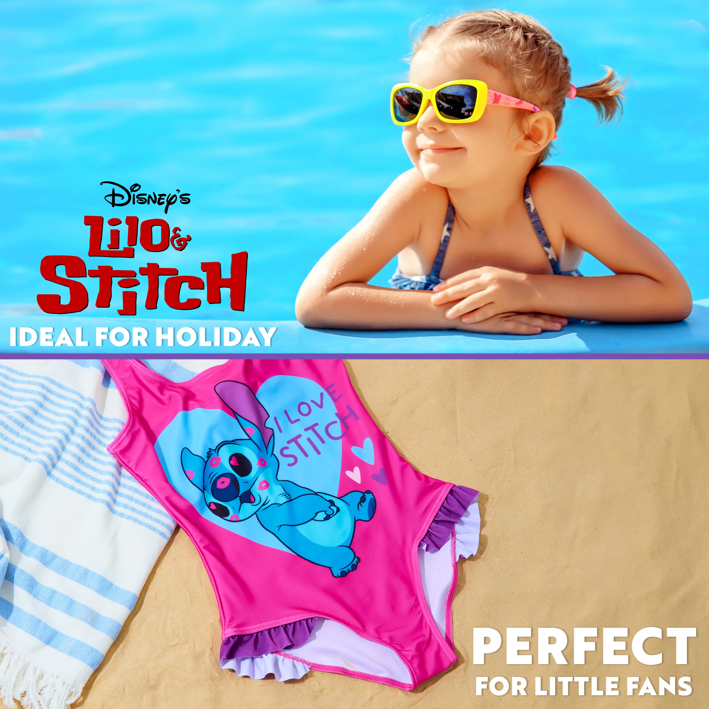 Disney Stitch Girls Swimming Costume Stretchy One Piece Swimsuit - Image 4