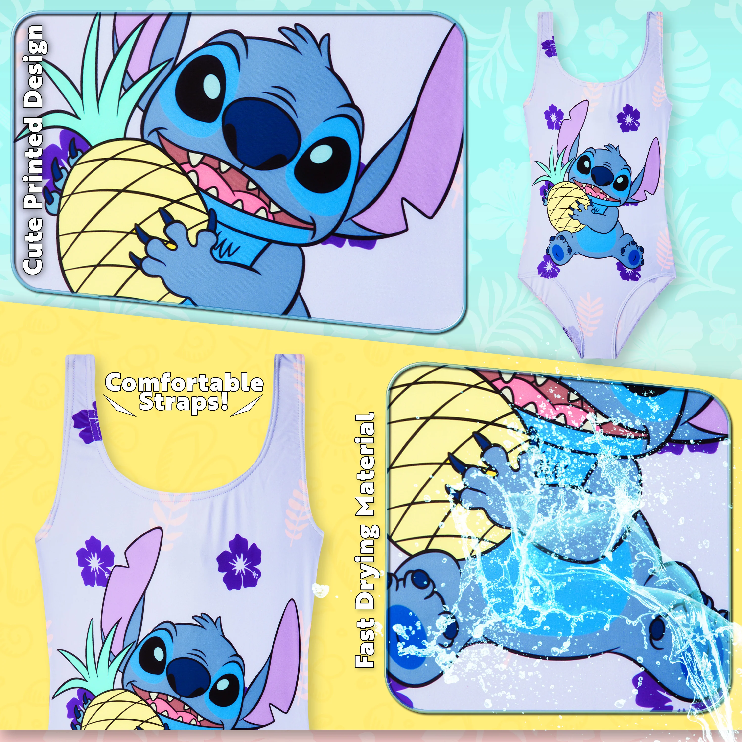 Disney Stitch Girls Swimming Costume Stretchy One Piece Swimsuit - Image 5