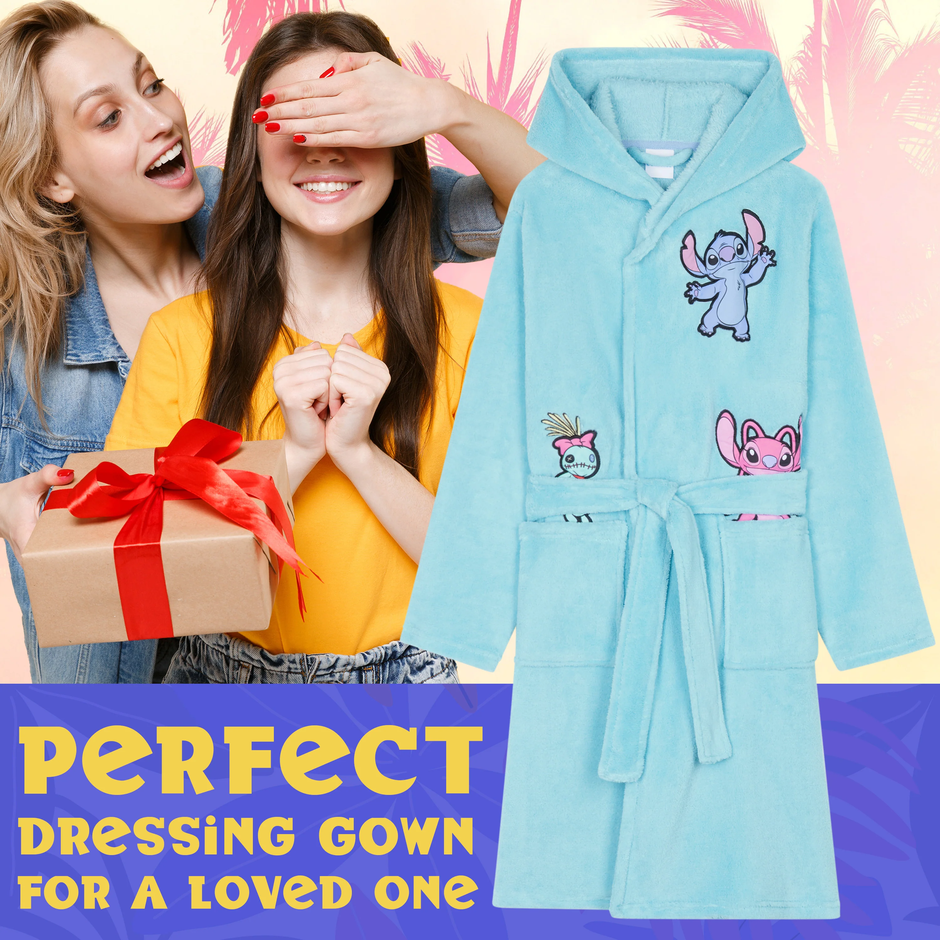 Disney Stitch Girls Teenagers Fleece Dressing Gown with Hood & Pockets, Cosy Robe Fluffy Loungewear Nightwear - Stitch Gifts - Image 3