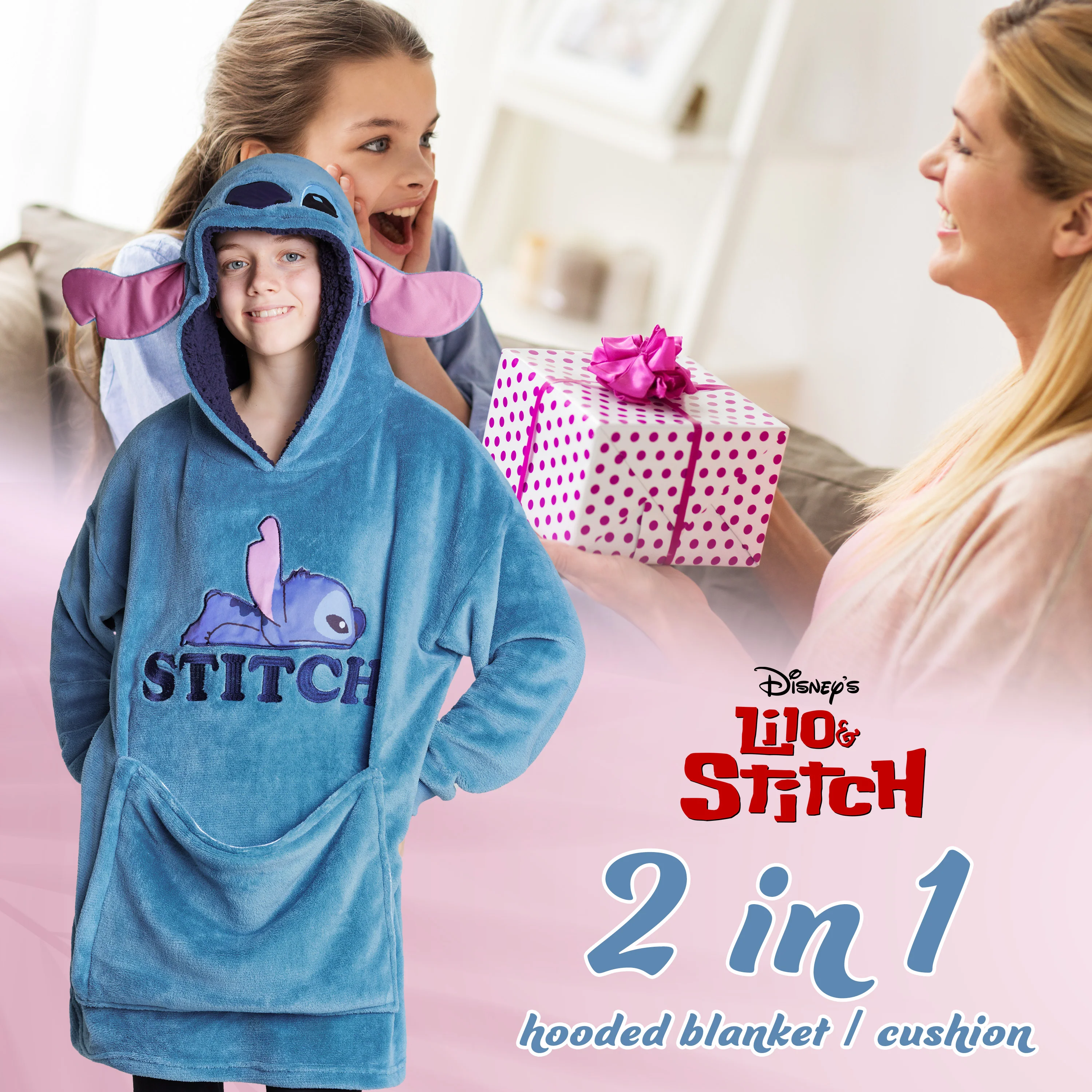 Disney Hoodie for Kids - 2 in 1 Oversized Fleece Hoodie - Blue Stitch - Image 3
