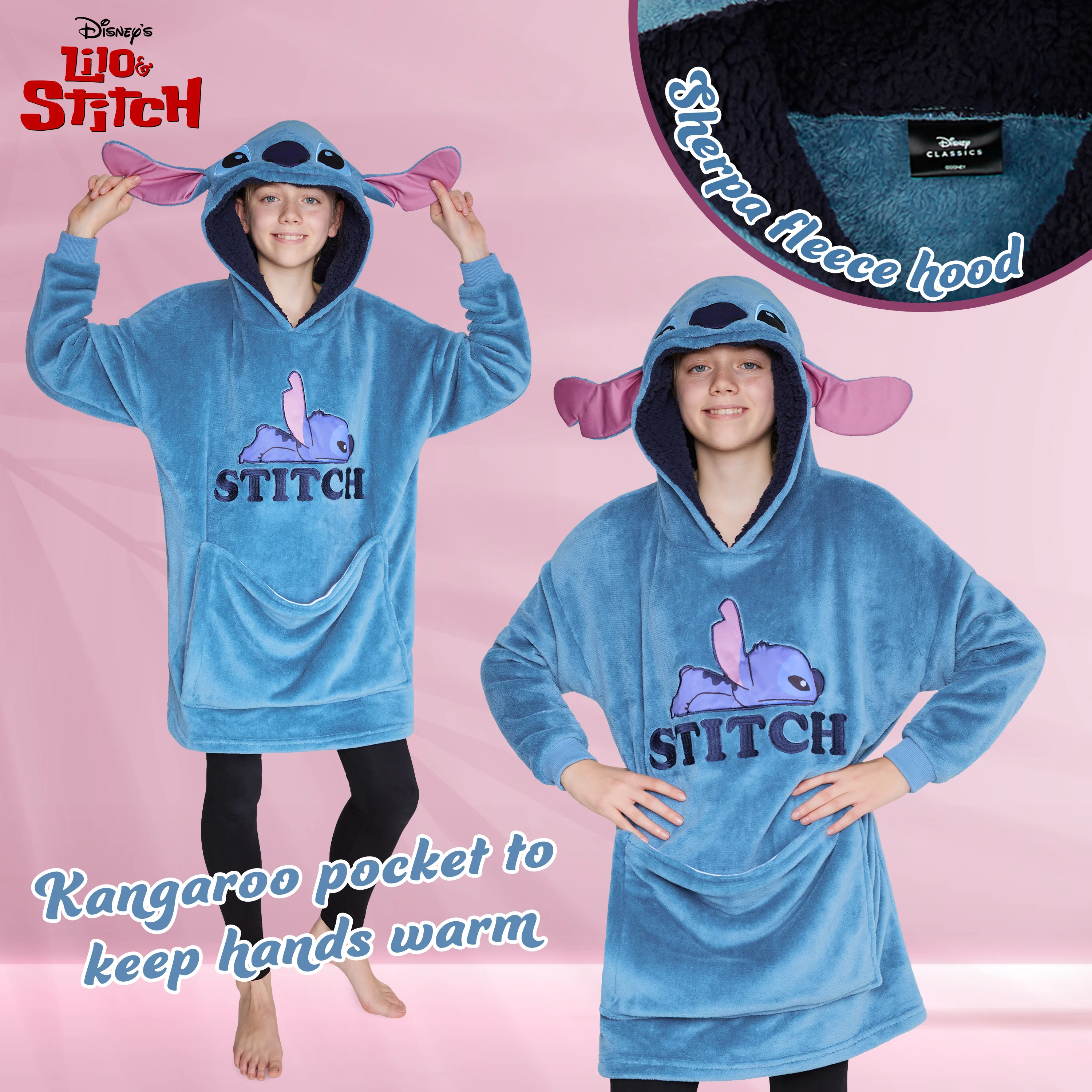 Disney Hoodie for Kids - 2 in 1 Oversized Fleece Hoodie - Blue Stitch - Image 5