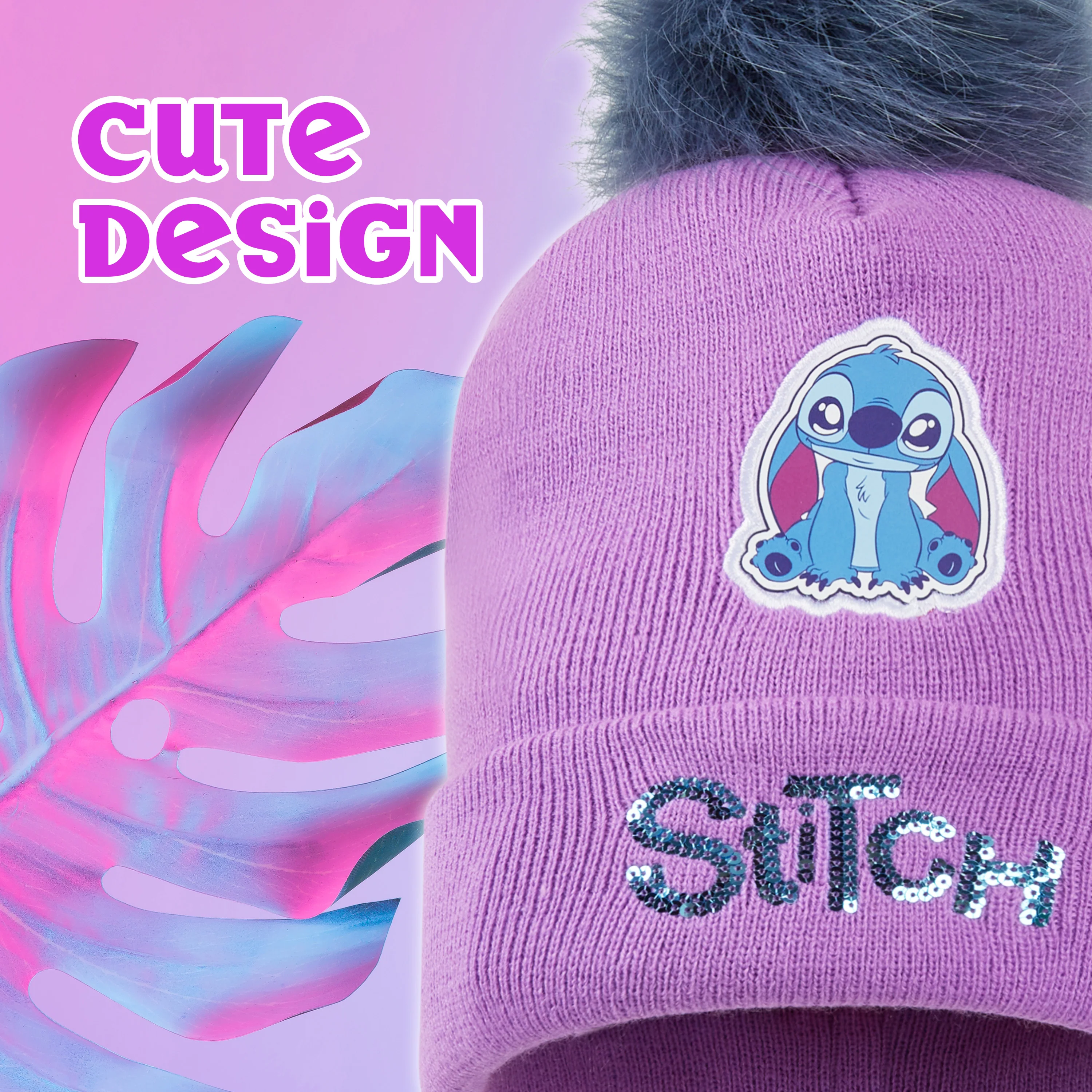 Disney Stitch Girls Winter Accessories Set, Beanie Hat and Gloves - Stitch Gifts - Image 6