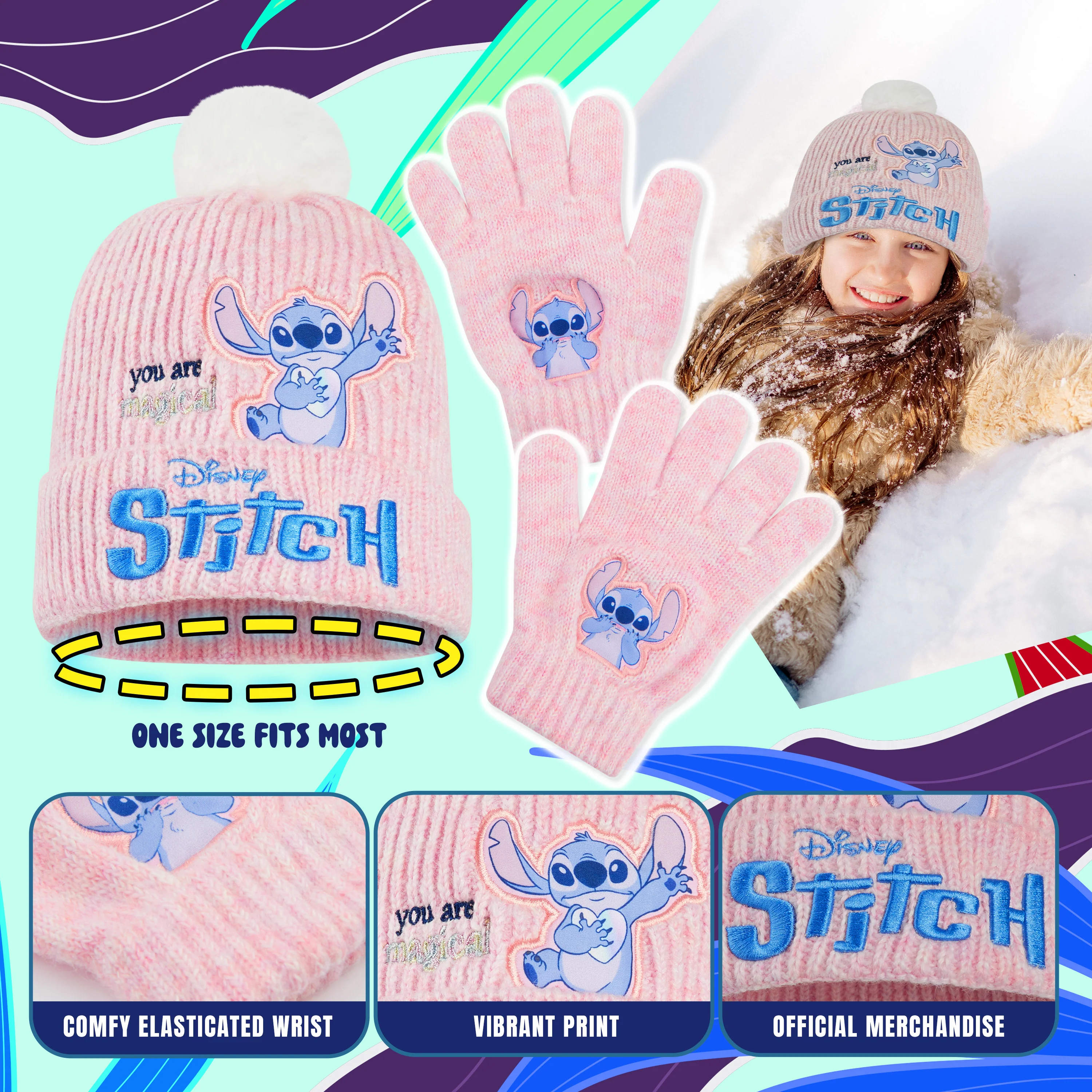 Disney Stitch Girls Winter Accessories Set for School or Travel - Stitch Gifts - Image 5