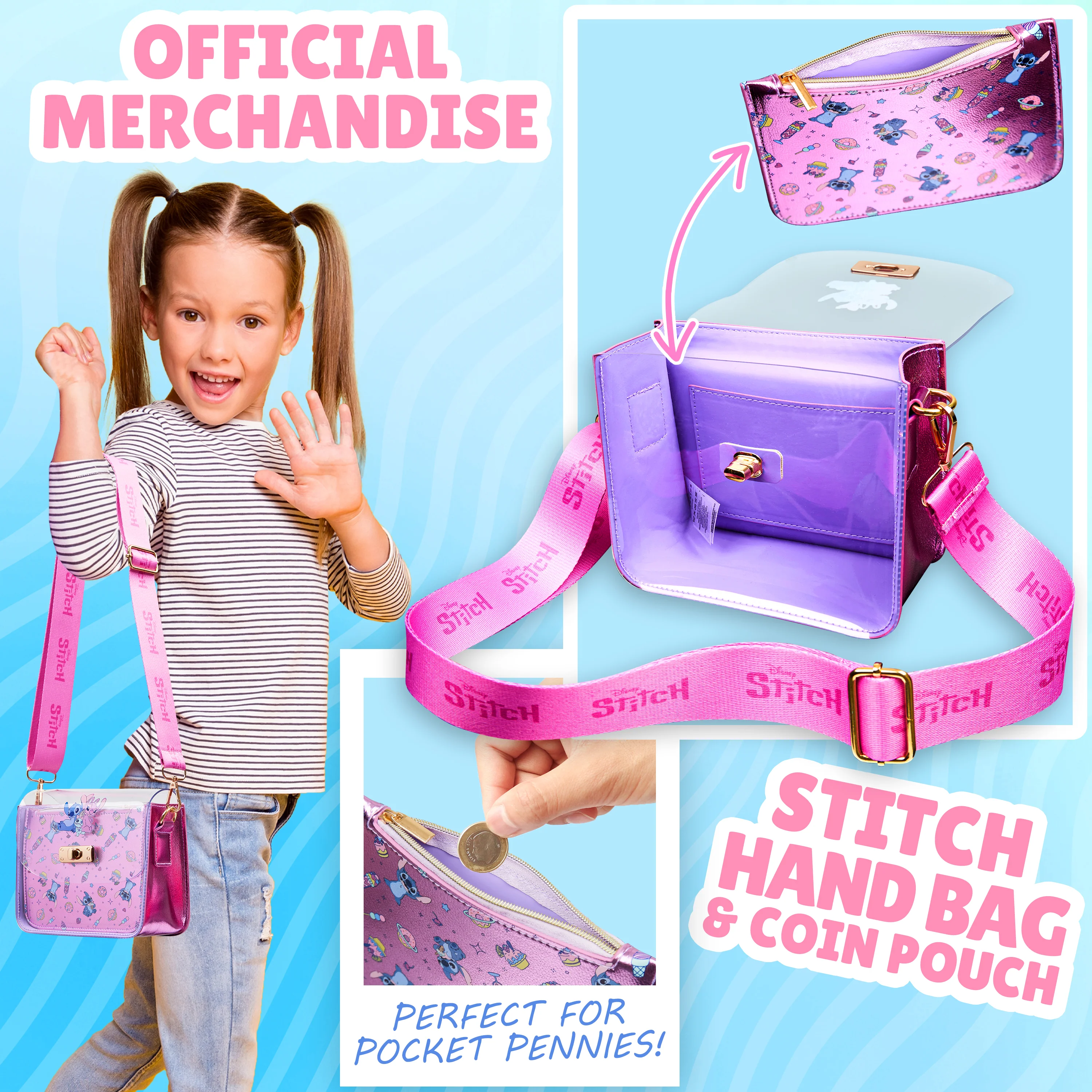 Disney Stitch Handbag for Girls Teens Crossbody Shoulder Bag and Zipped Coin Purse Travel Holiday Shopping Stitch Gifts - Image 3