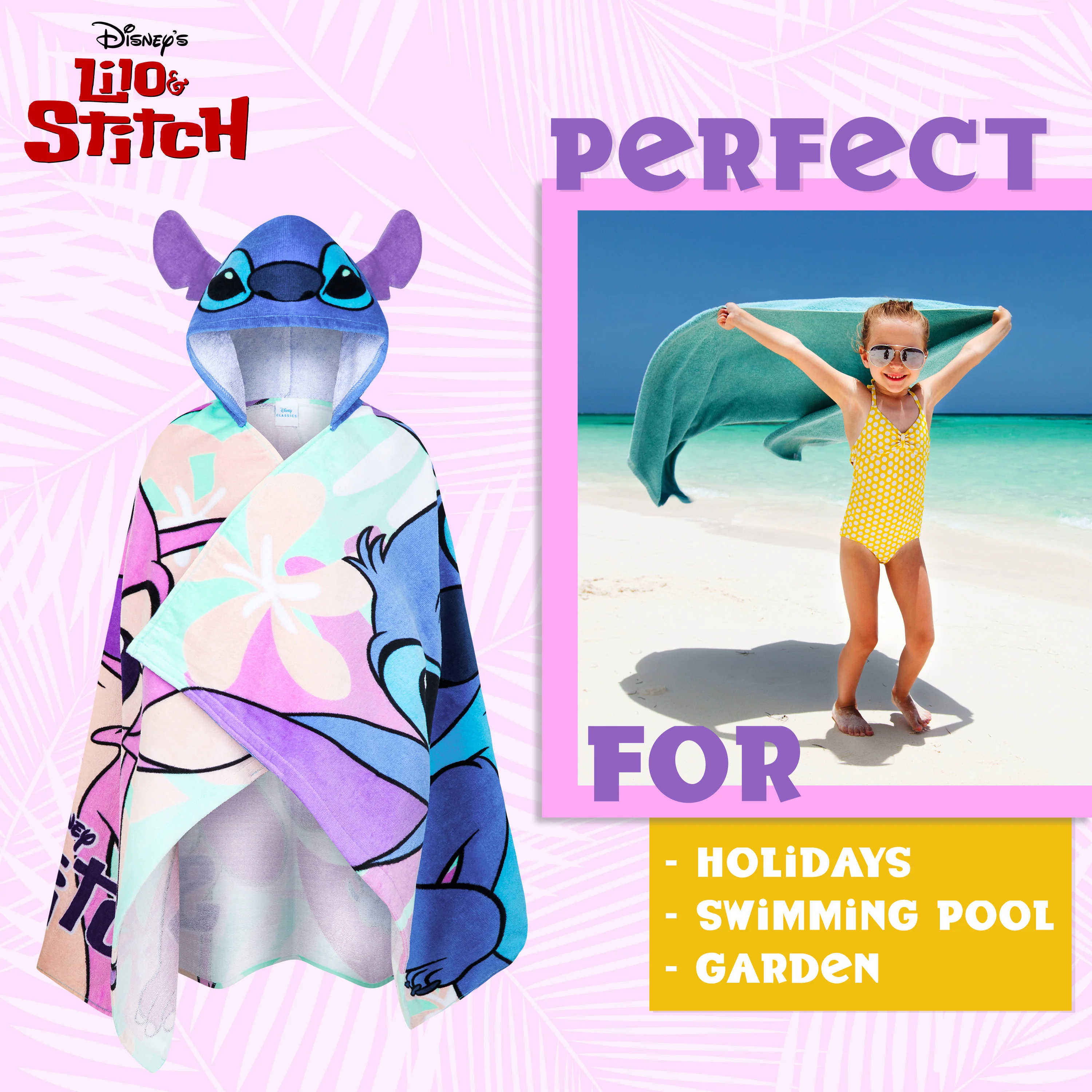 Disney Stitch Hooded Towel for Kids, Absorbent Bath Towel with Hood for the Pool, Beach Holiday Essentials - Image 3