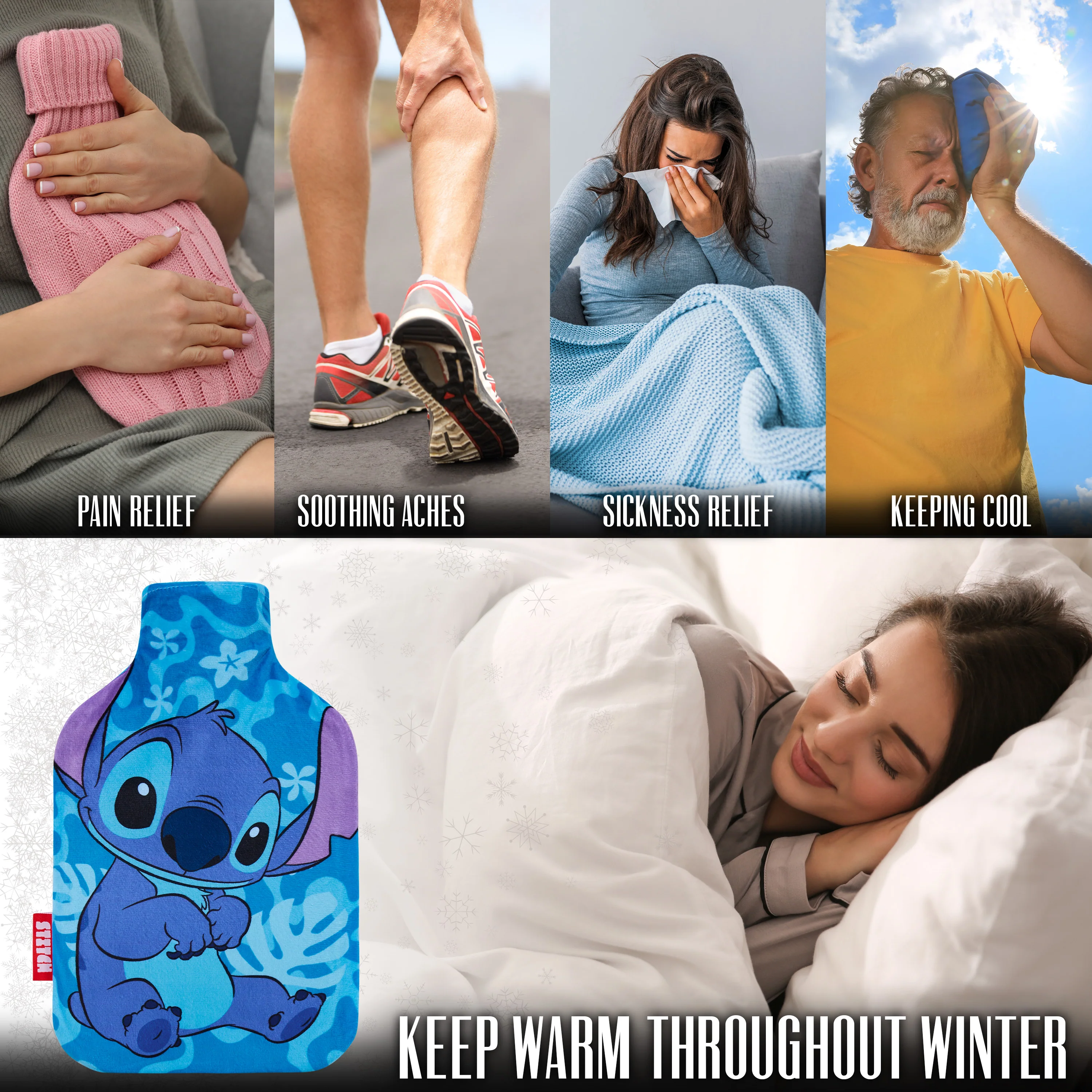 Disney Stitch Hot Water Bottle, Hot Water Bag with Soft Cover Hand Feet Warmer - Image 3