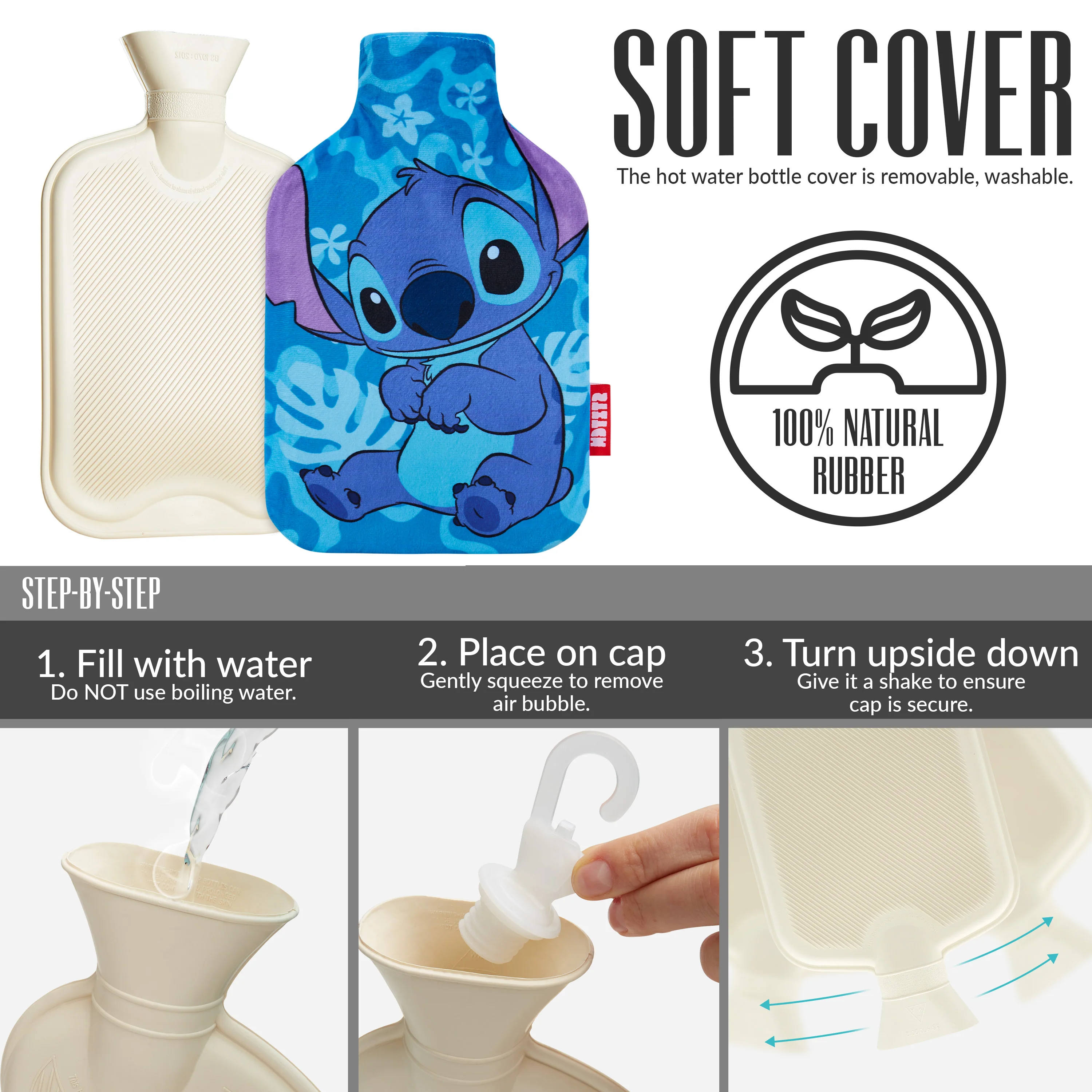 Disney Stitch Hot Water Bottle, Hot Water Bag with Soft Cover Hand Feet Warmer - Image 6