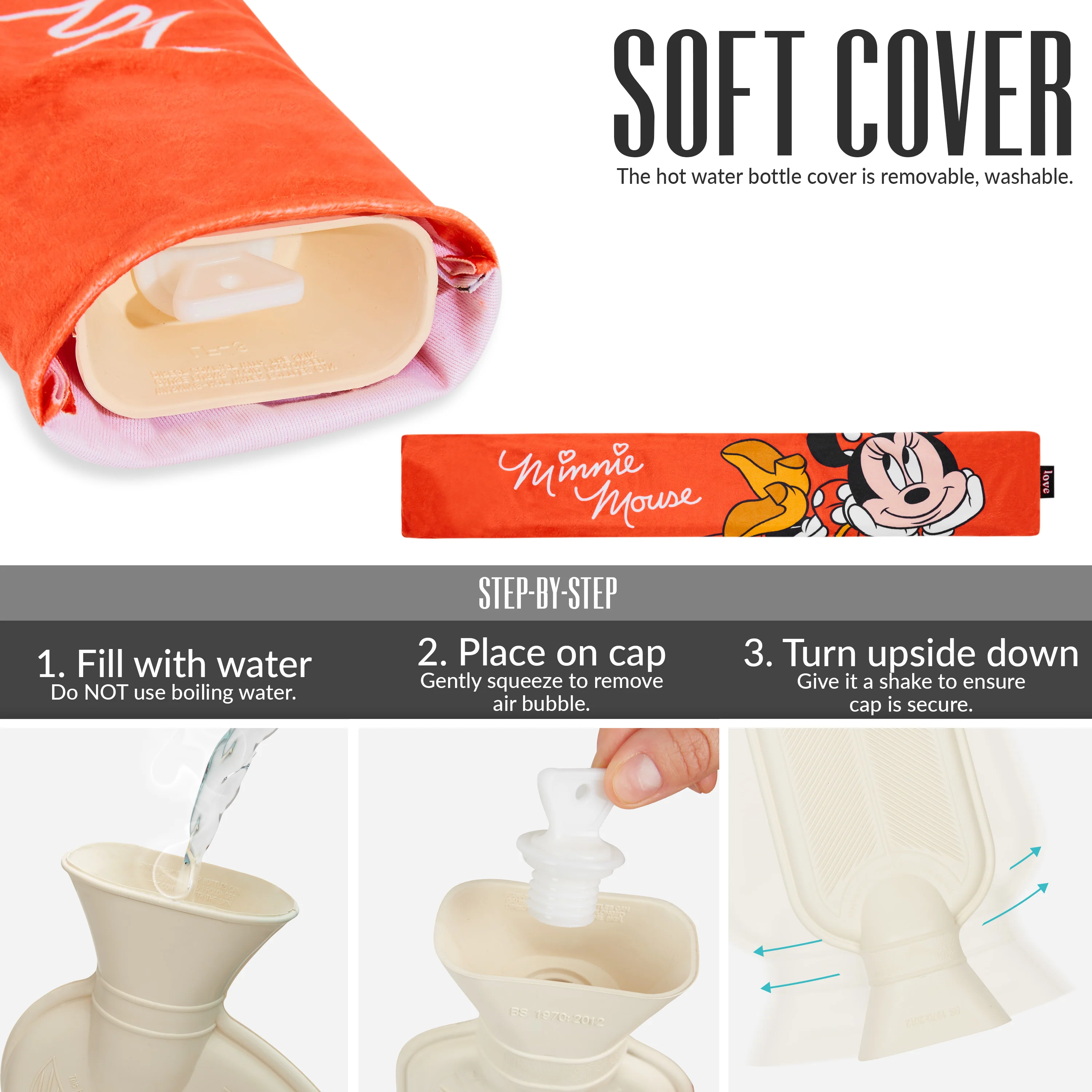 Disney Stitch Hot Water Bottle, Hot Water Bag with Soft Cover Hand Feet Warmer for Period Pain Neck Shoulder Muscle Joint Pain Relief, Stitch Gifts (Minnie Long_2000 ML) - Image 6