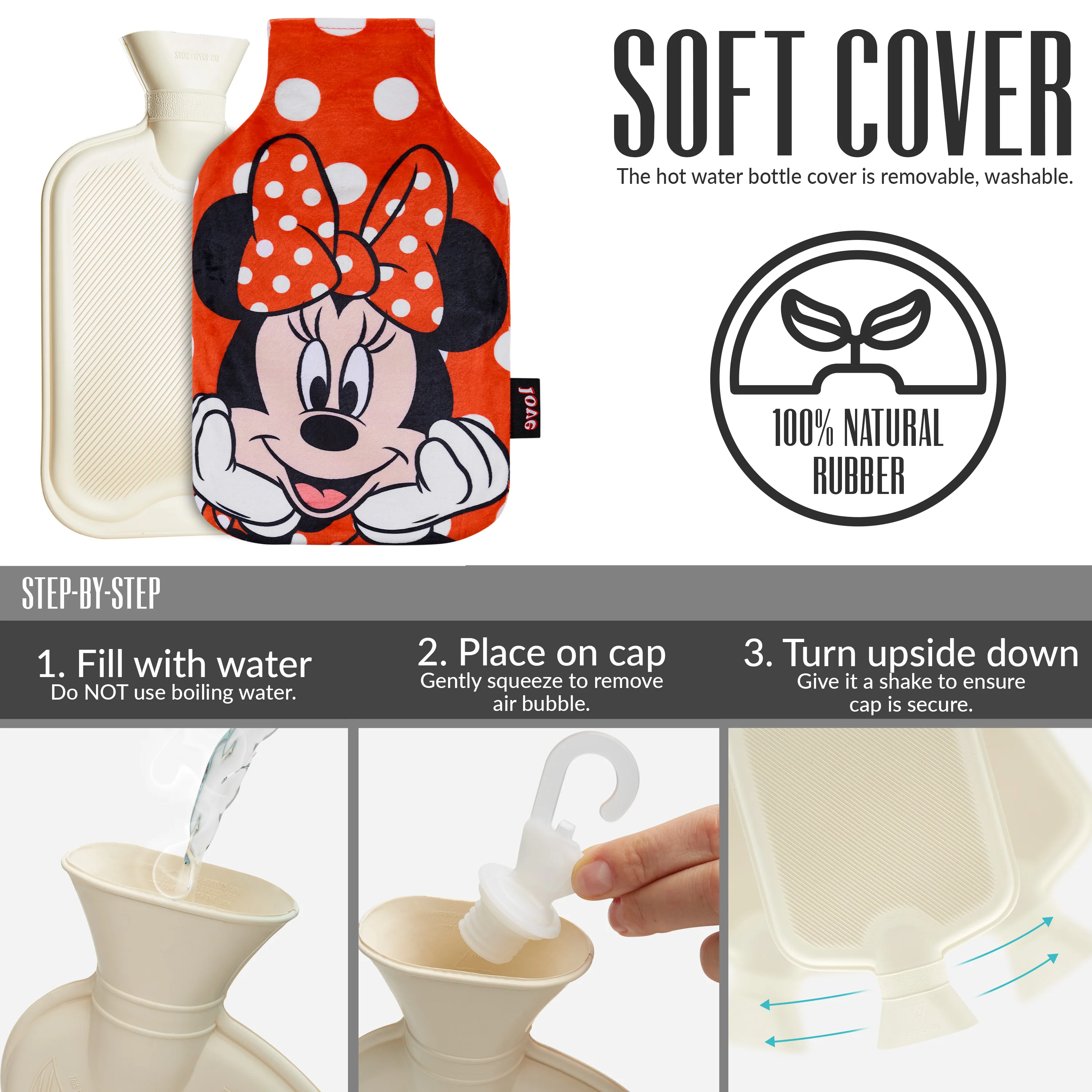 Disney Stitch Hot Water Bottle, Hot Water Bag with Soft Cover Hand Feet Warmer for Period Pain Neck Shoulder Muscle Joint Pain Relief, Stitch Gifts (Minnie_1700 ML) - Image 6