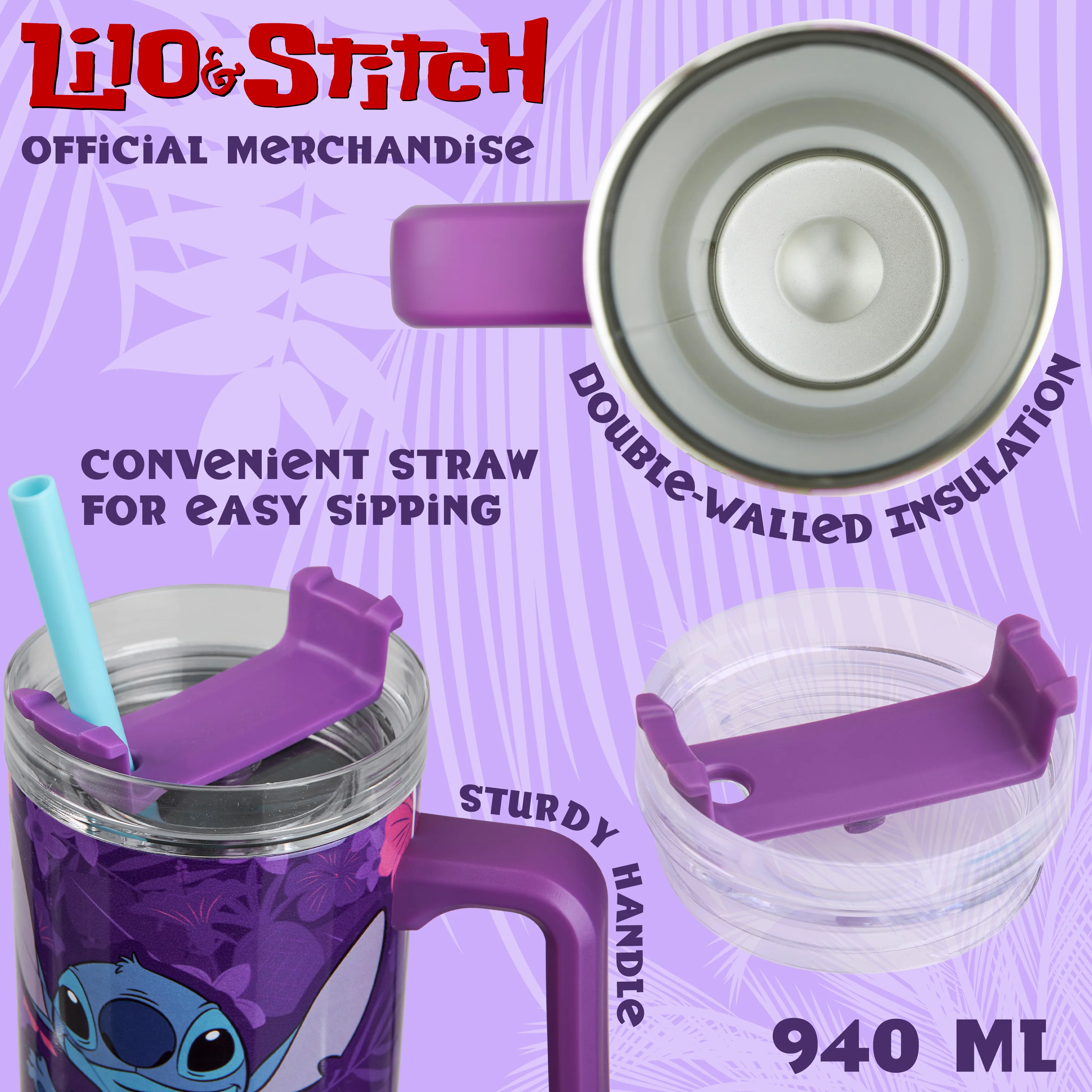 Disney Stitch Insulated Tumbler with Straw and Lid, 940ml - Stitch Gifts - Image 5