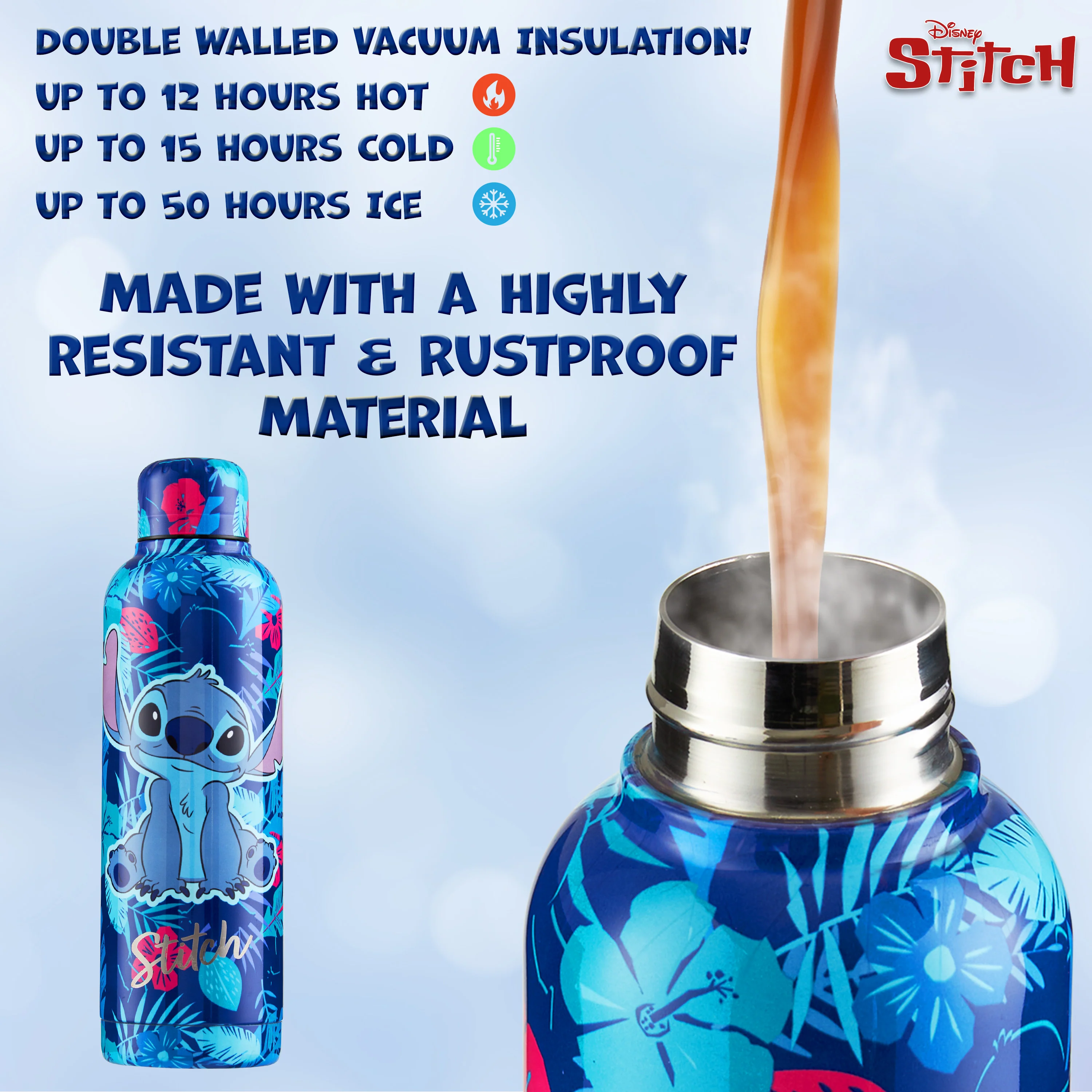 Disney Stitch Insulated Water Bottle-515ml Stainless Steel Metal Drinks Bottle for Girls, Teenagers Hot or Cold - School Sports Travel - Stitch Gifts for Girls - Image 6