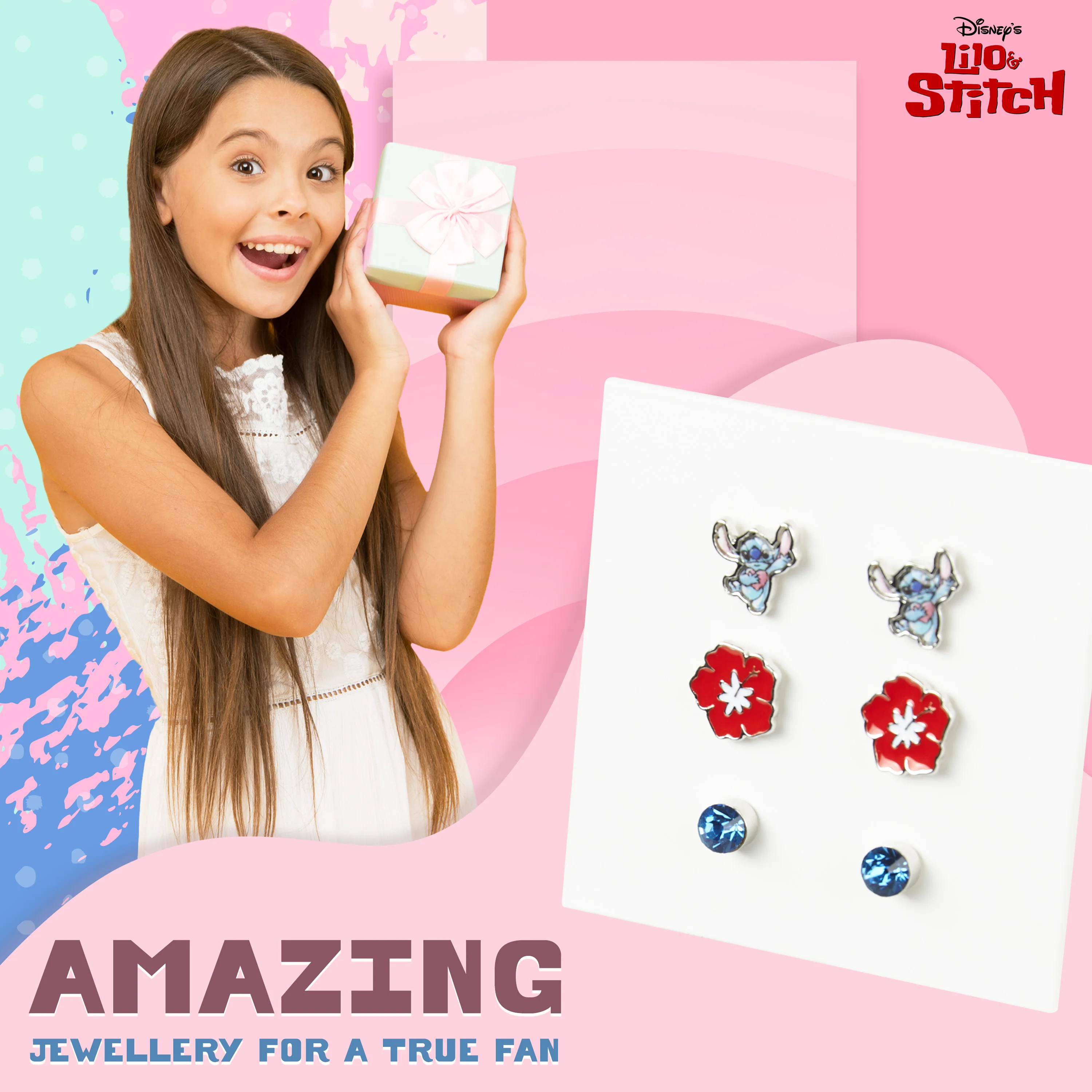 Disney Stitch Jewellery Sets for Girls - 3 Pairs of Stud Earrings - Image 3