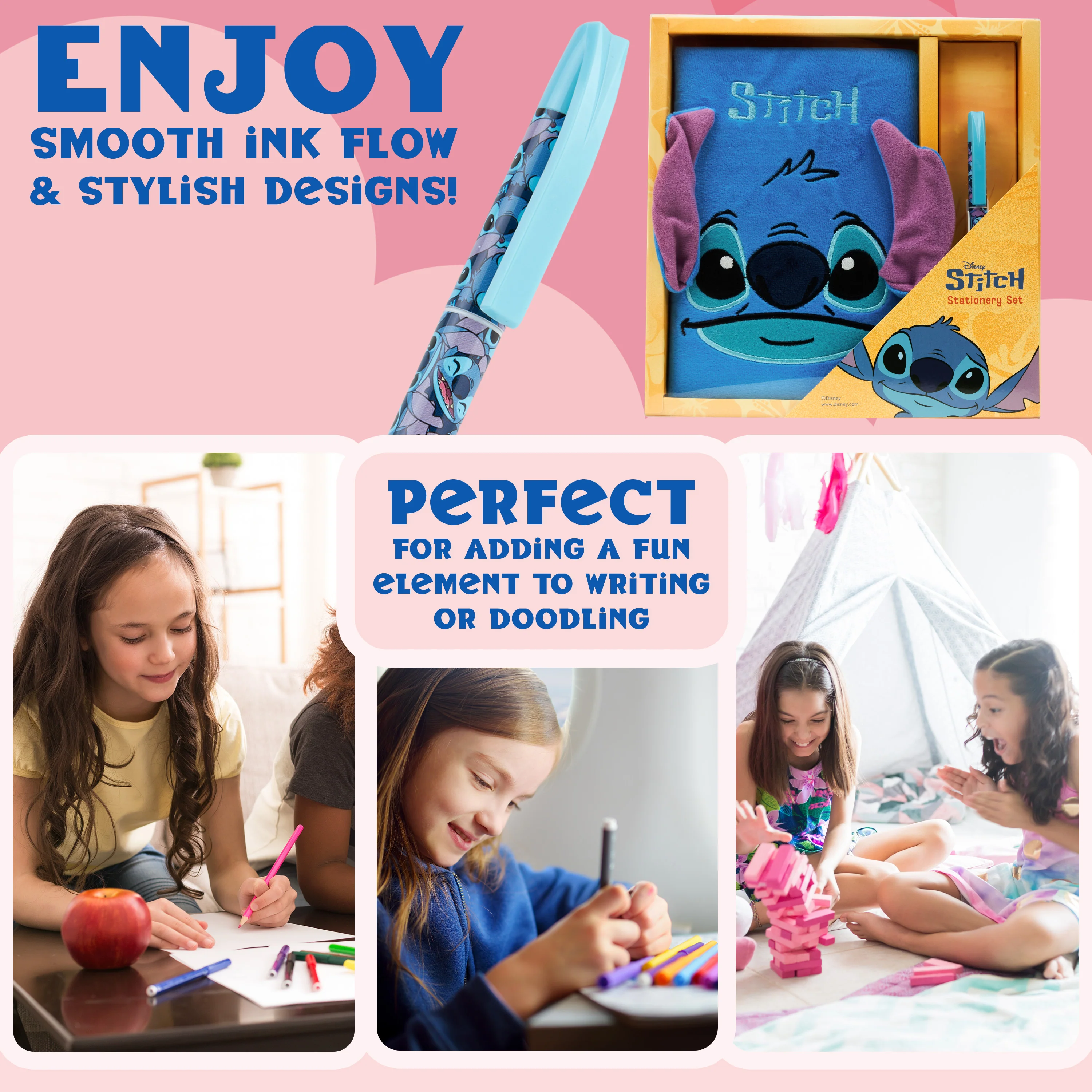 Disney Stitch Kids A5 Diary and Pen, Stationery Set - Stitch Gifts for Girls (Blue Fluffy) - Image 5