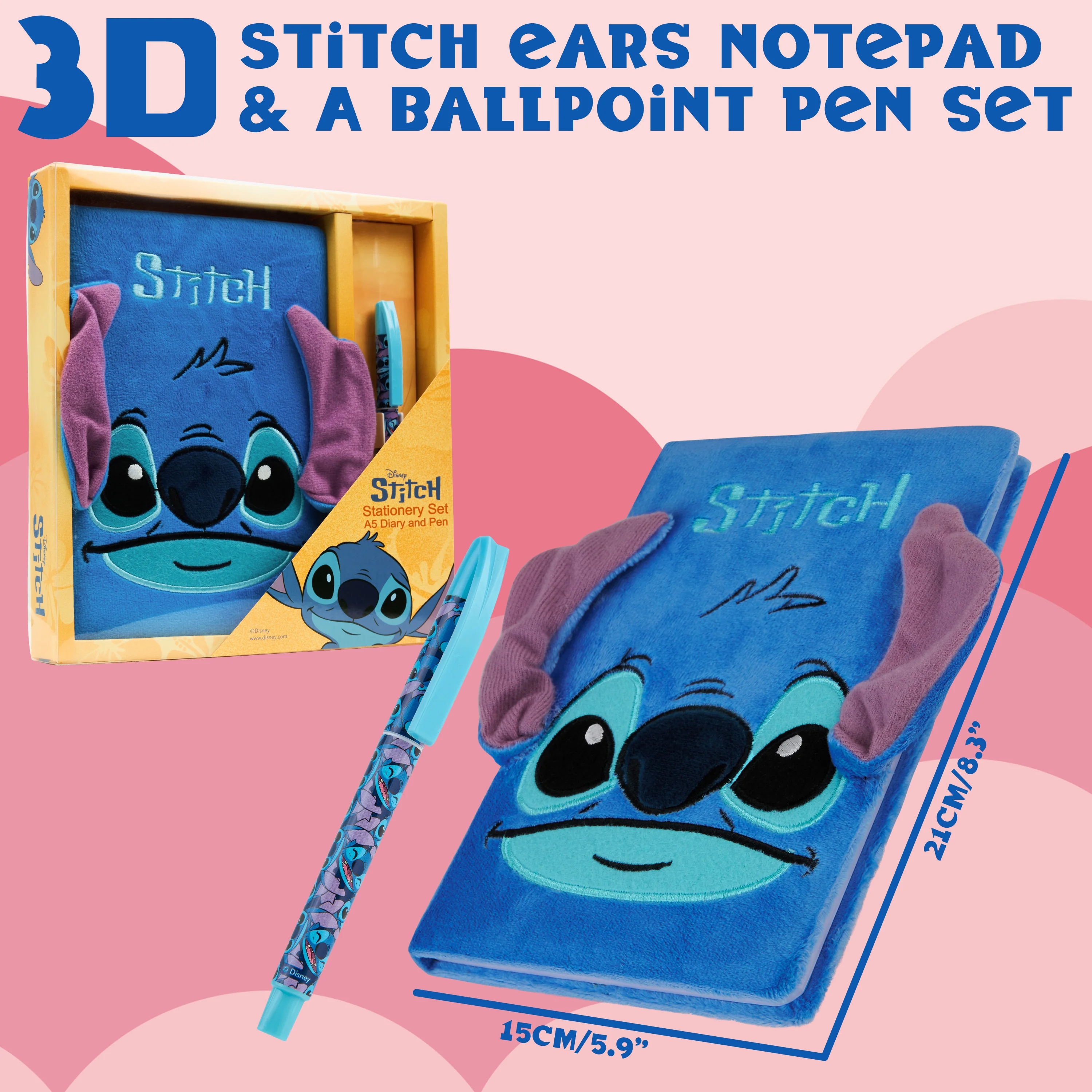 Disney Stitch Kids A5 Diary and Pen, Stationery Set - Stitch Gifts for Girls (Blue Fluffy) - Image 6