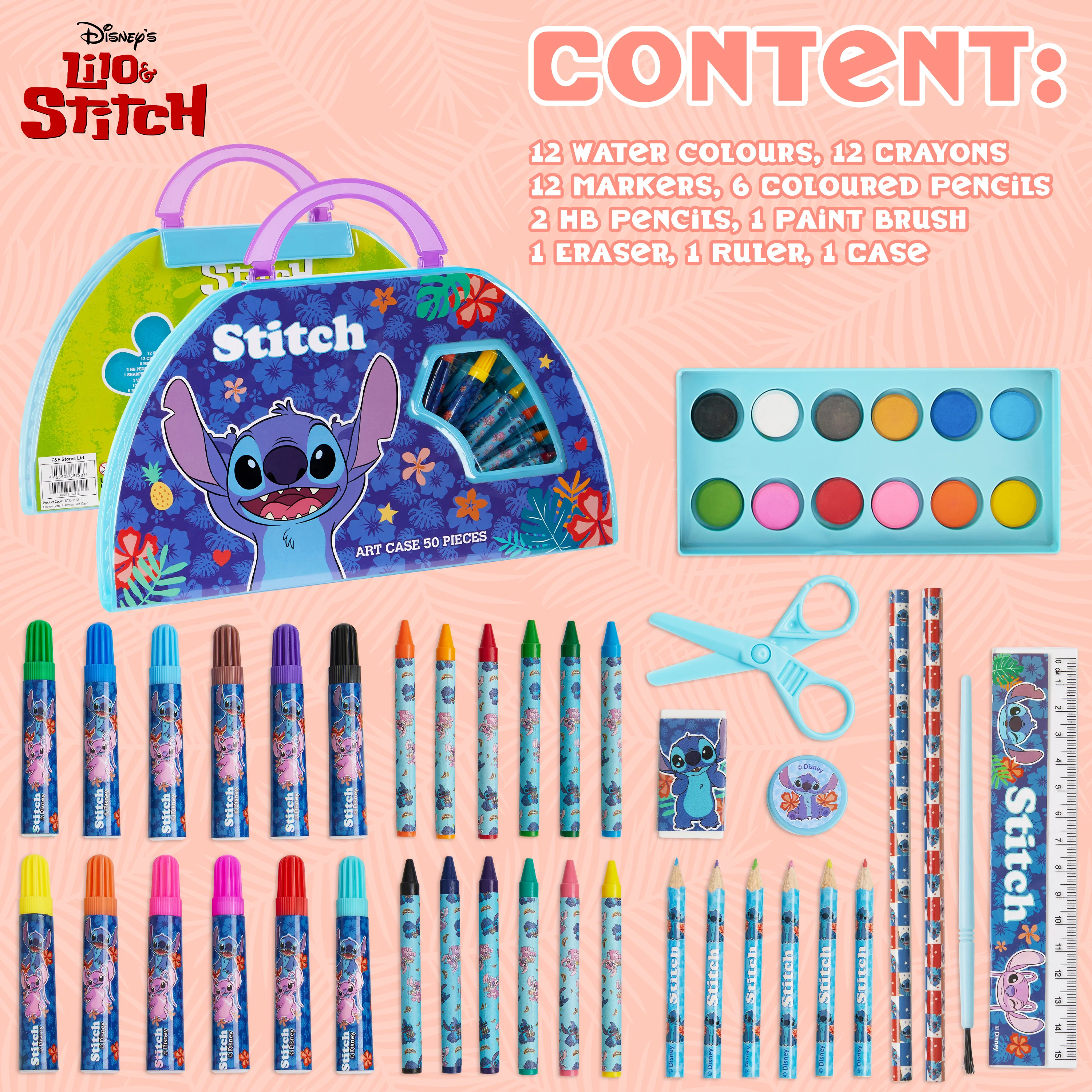 Disney Stitch Kids Art Set 40 Plus Pieces Princess Kids Colouring Sets - Image 6